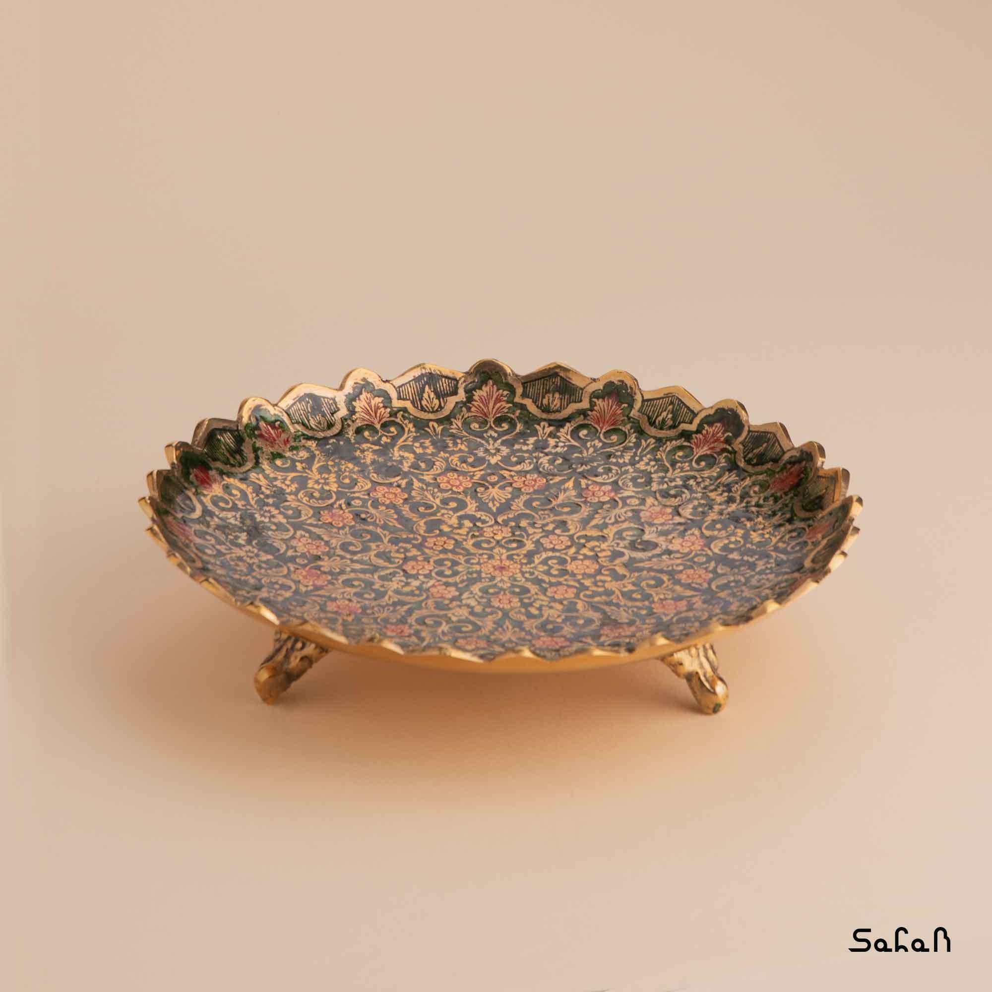 پیش دستی یا شیرینی خوری تاج سه پایه رنگ سبز