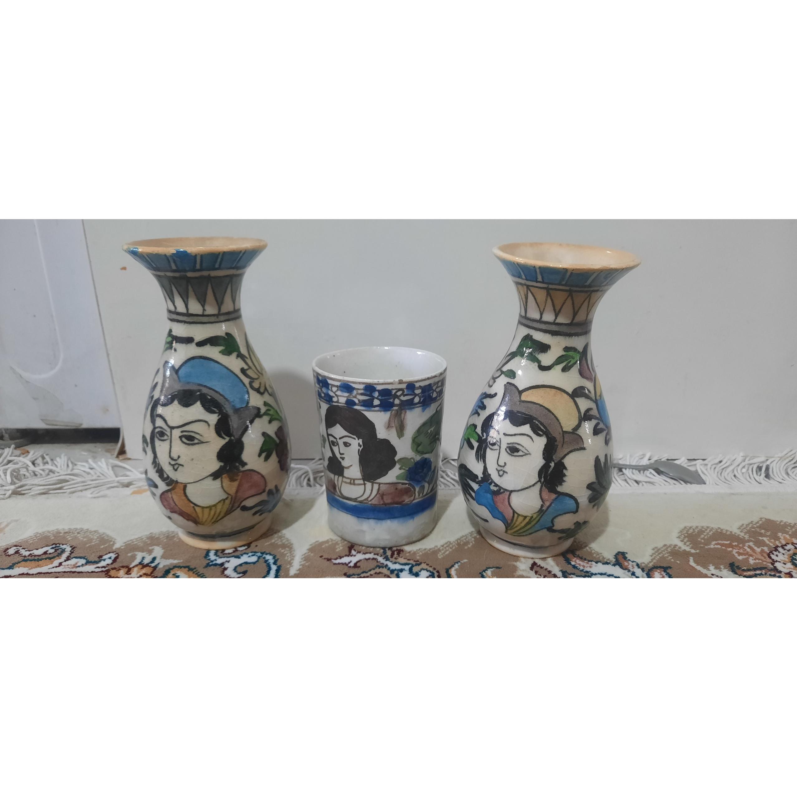 جفت گلدان و لیوان نطنز عبادی قدیمی