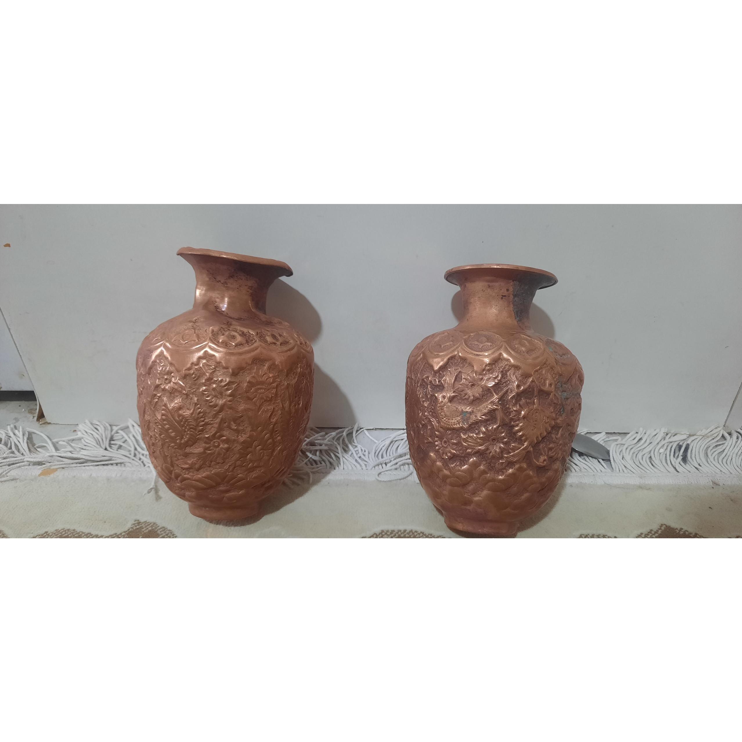 گلدان مسی قدیمی جفت نیستندقلم کار انتیک بکر