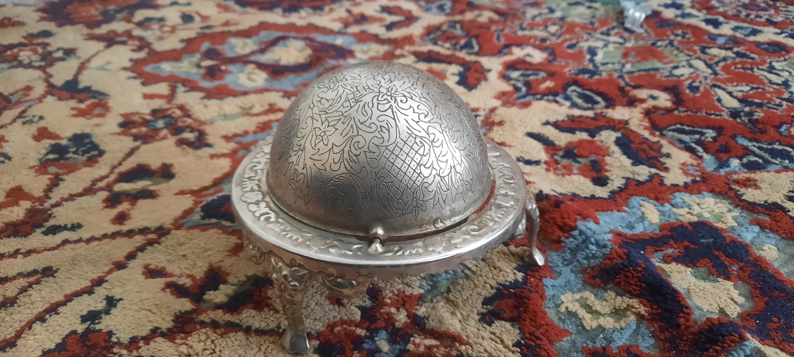 خاویار خوری قلم کار روکش نقره مسی