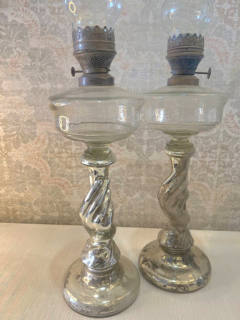 جفت لمپا بلور قاجاری پایه دستدلبر آینه ای