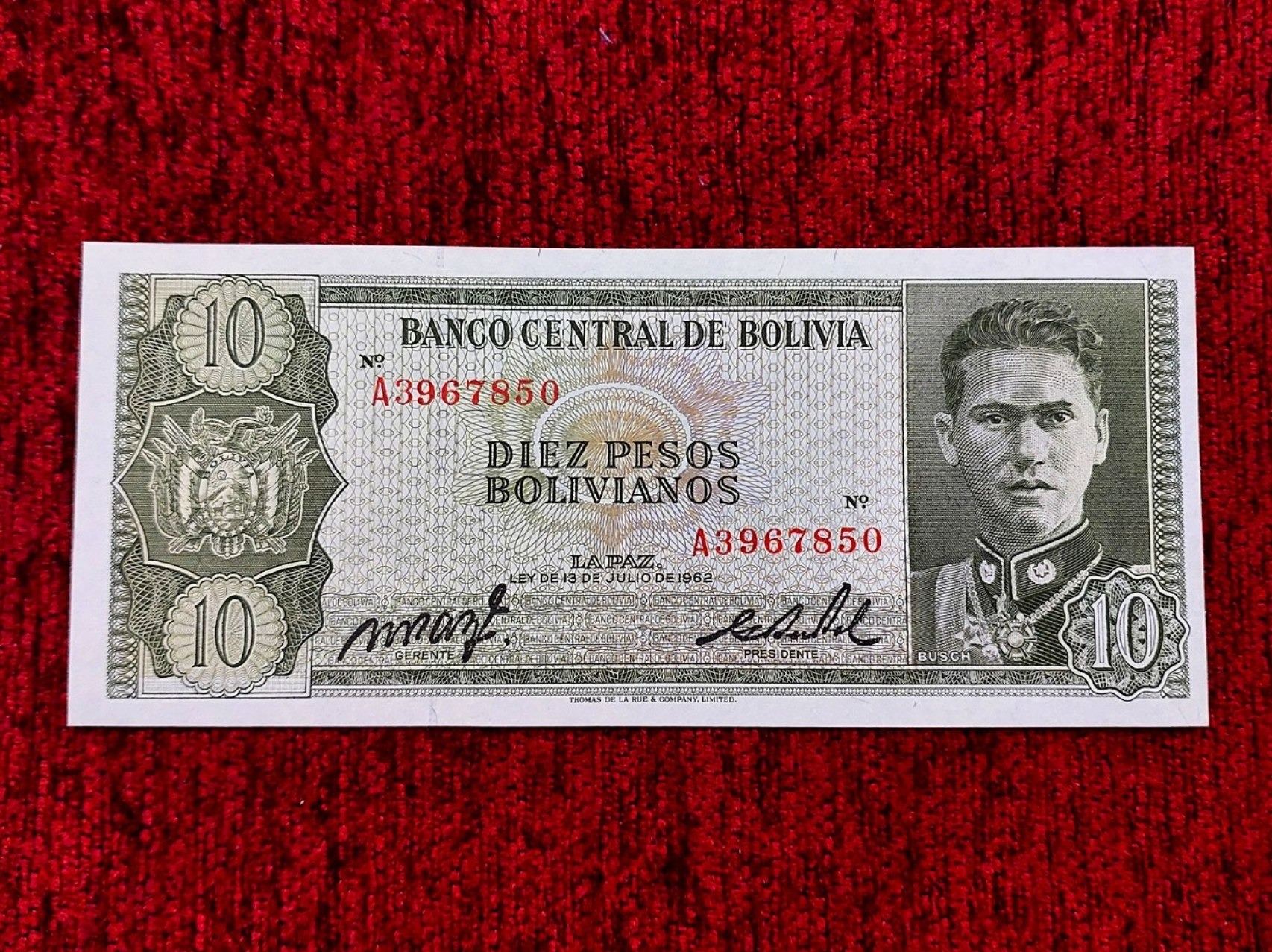 اسکناس 10 پزو بولیوی 1962 سوپربانکی