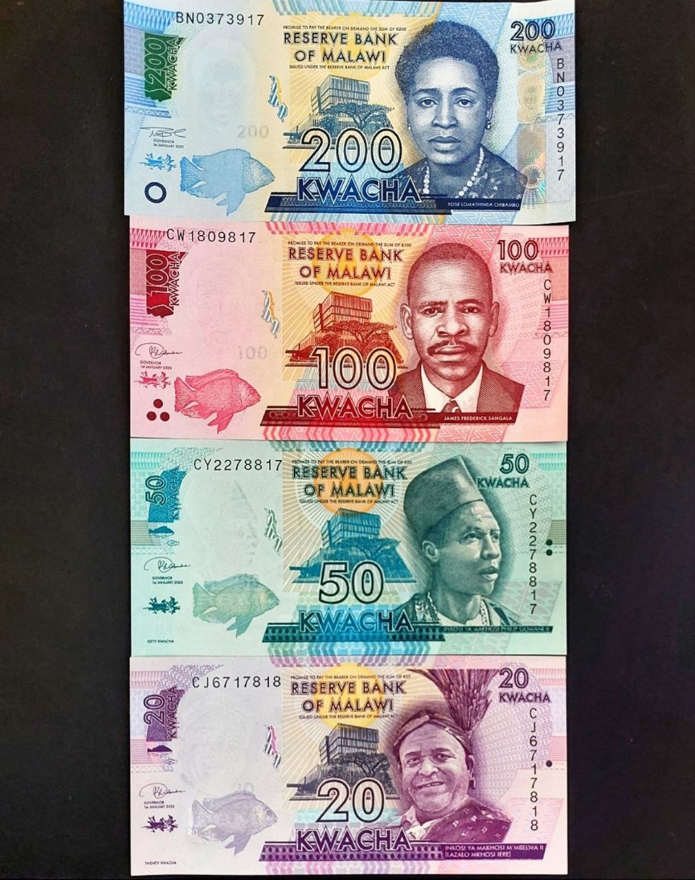 ست اسکناس 20, 50, 100, 200 کواچا مالاوی