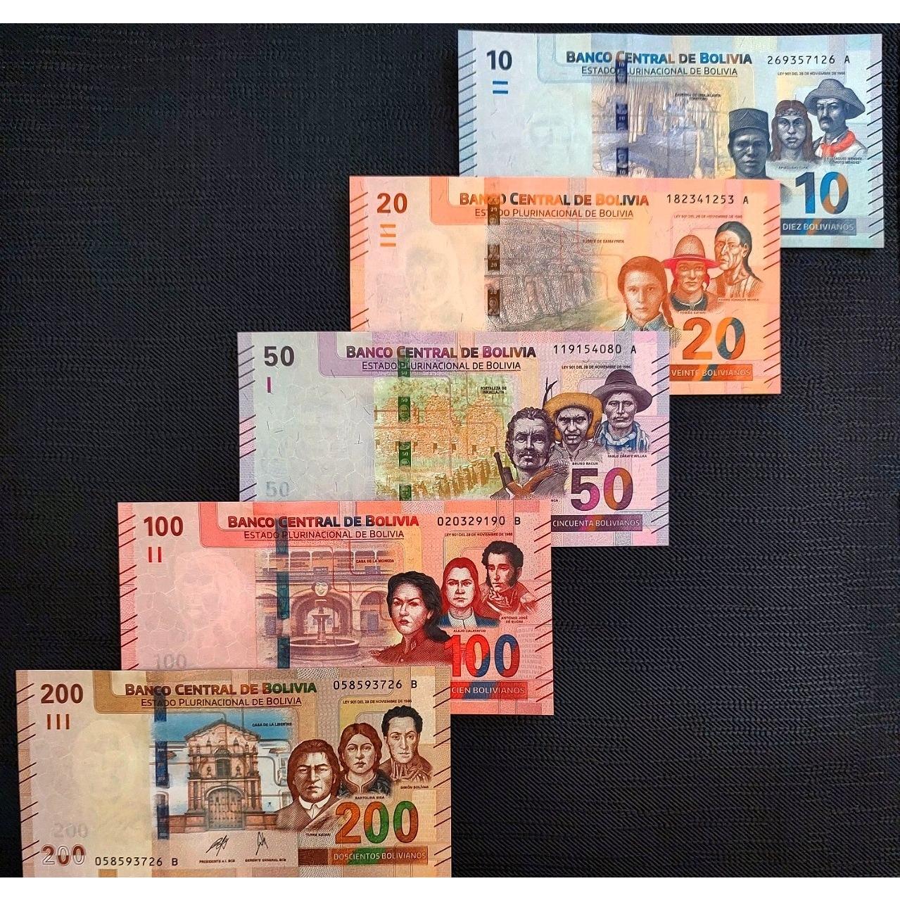 ست کامل اسکناس بولیویانو بولیوی 2018 سوپربانکی