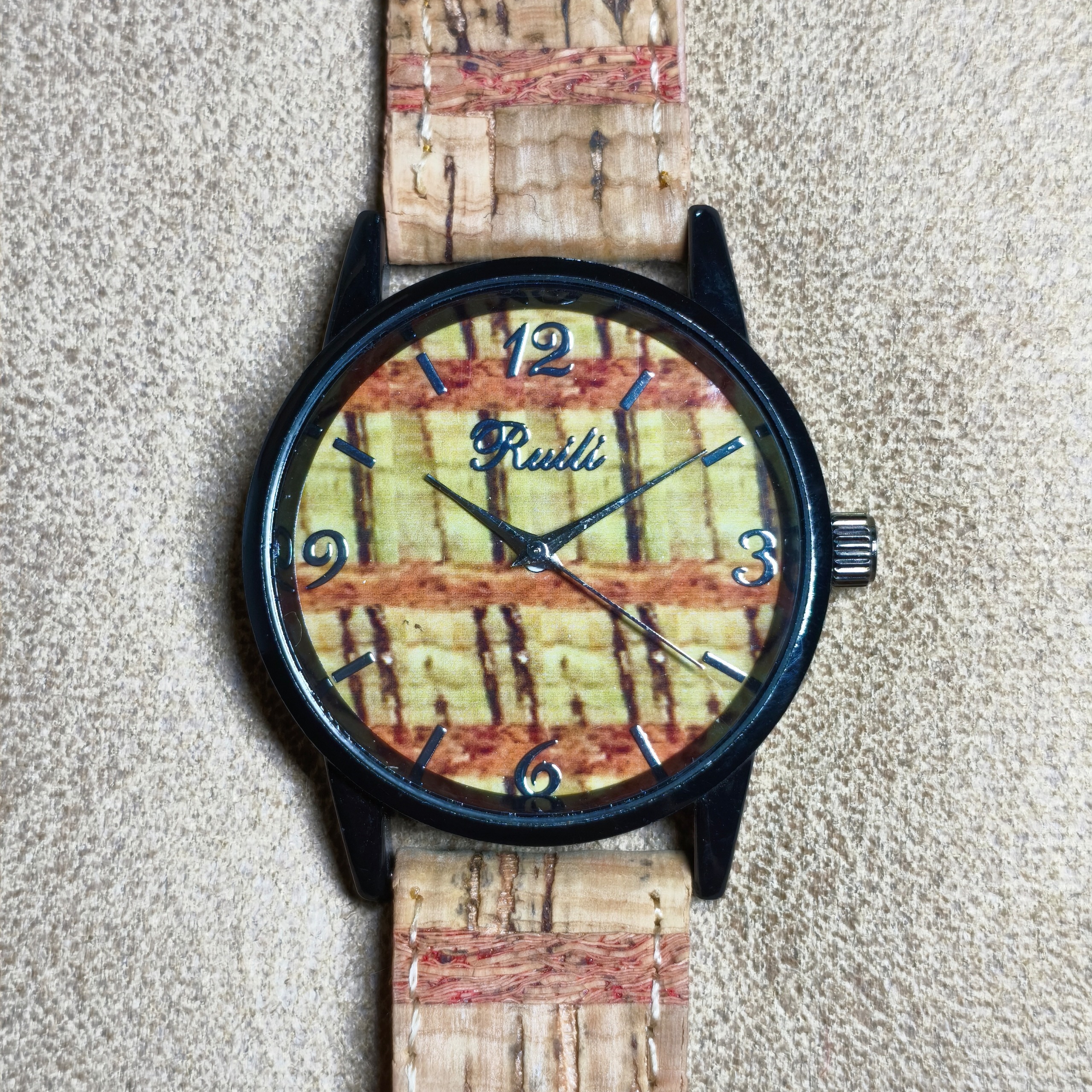 ساعت بدنه فولادی بند چوب پنبه ای رویلی