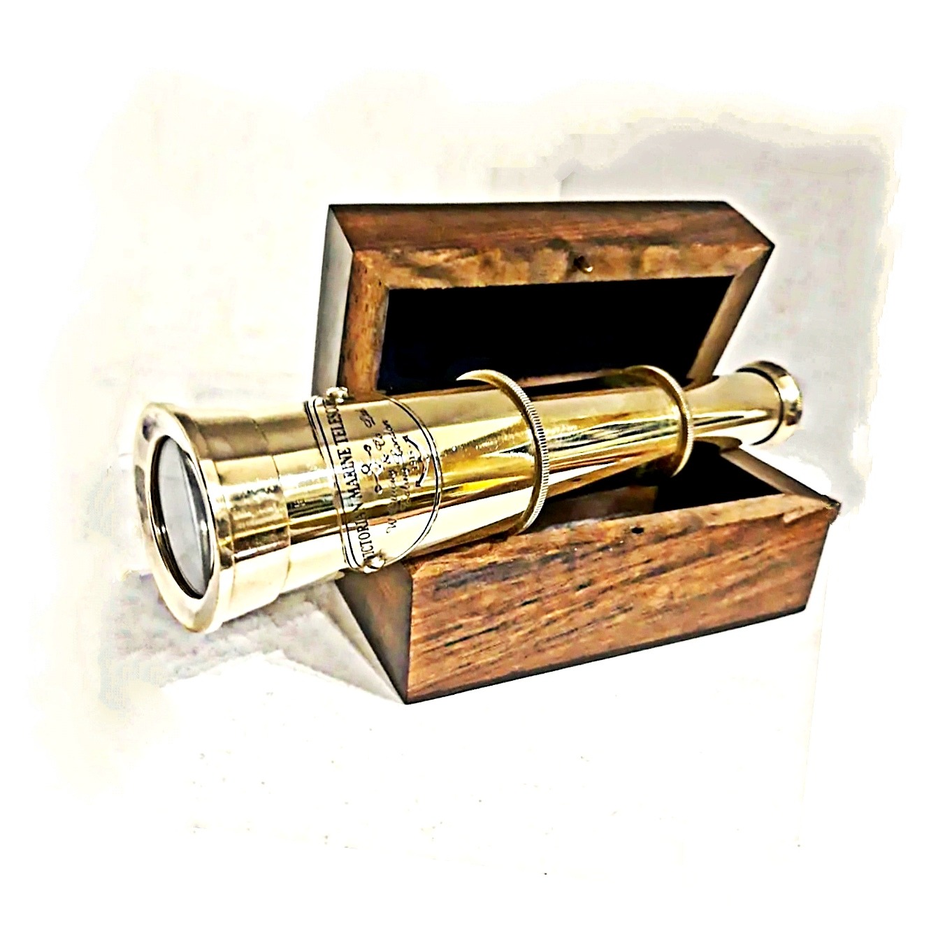 تلسکوپ برنجی جعبه چوبی دریایی آنتیک جیبی