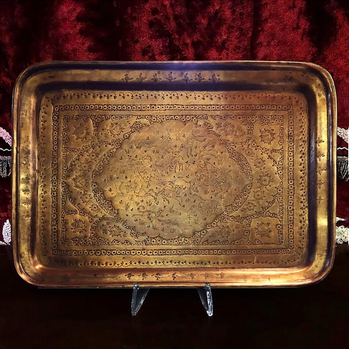 سینی برنجی قلم زنی آنتیک