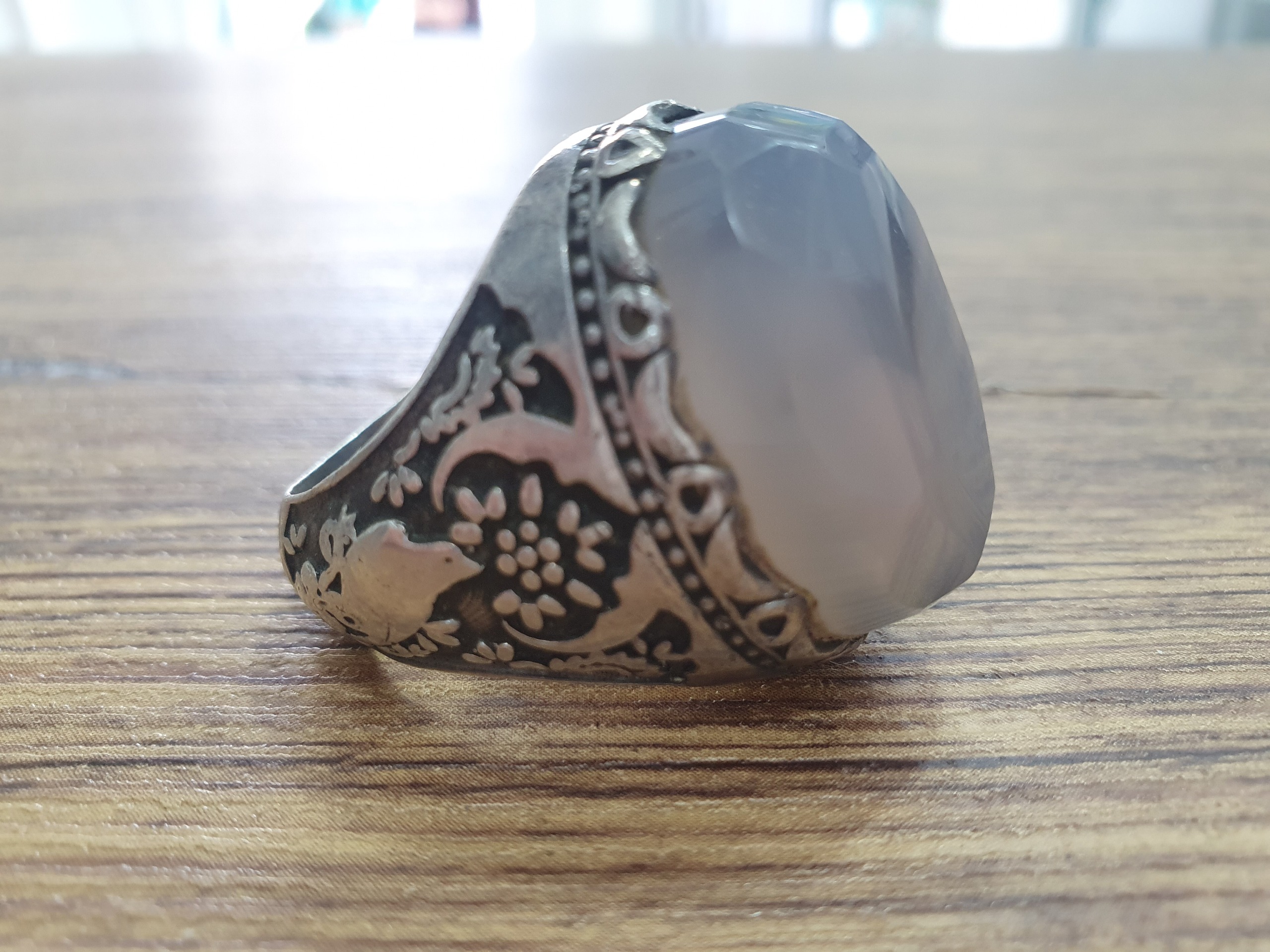 انگشتر کلکسیونی عقیق کبود تراش الماس