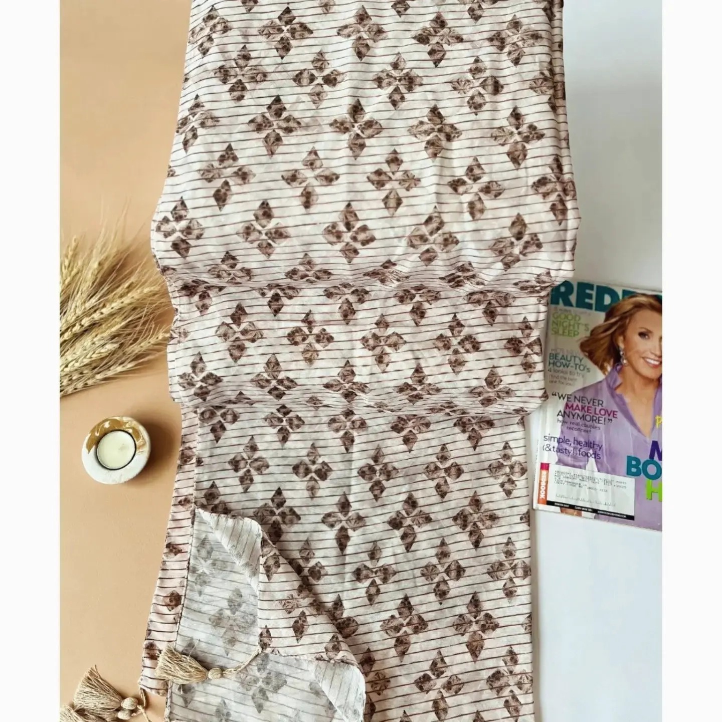 شال نخی کرم رنگ زنانه