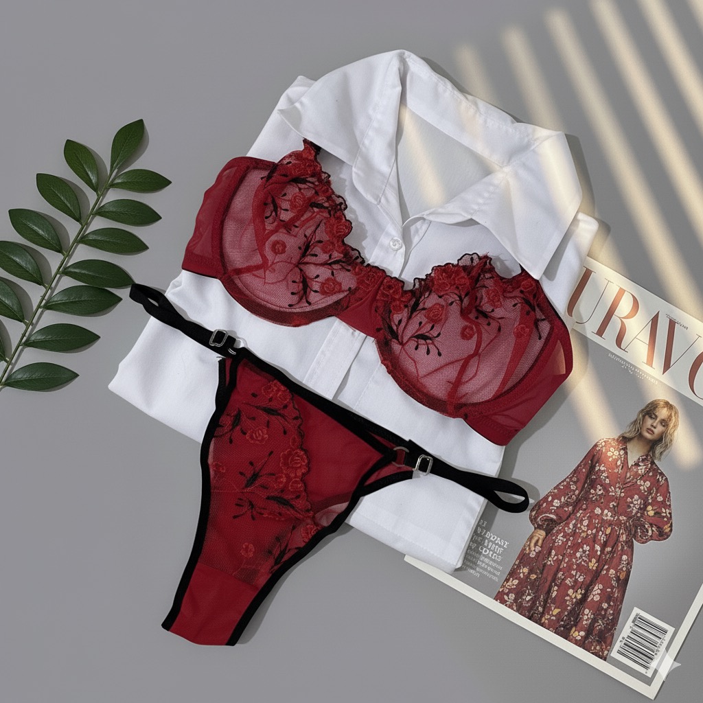 ست لباس زیر و شرت تور گاز