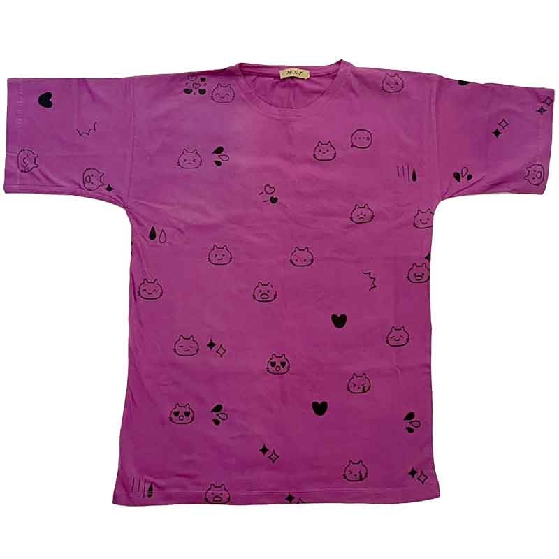 تیشرت نخی رنگ بنفش طرح قلبی