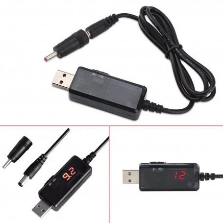 کابل USB افزاینده ولتاژ خروجی 9V و 12V نمایشگردار