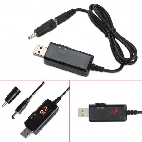 کابلUSB افزاینده ولتاژ خروجی 9V و12V نمایشگردار