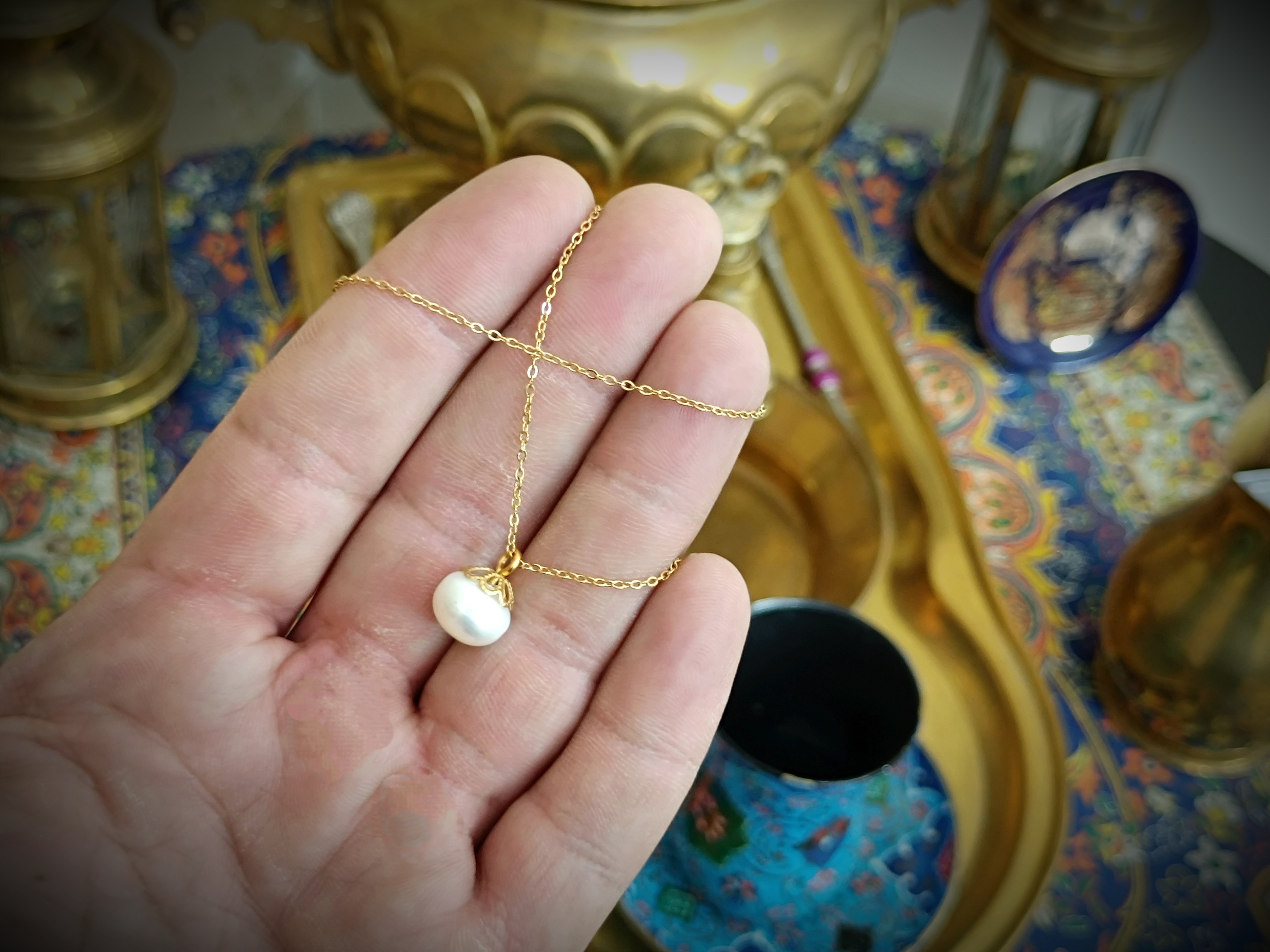 گردنبند استیل تک مروارید