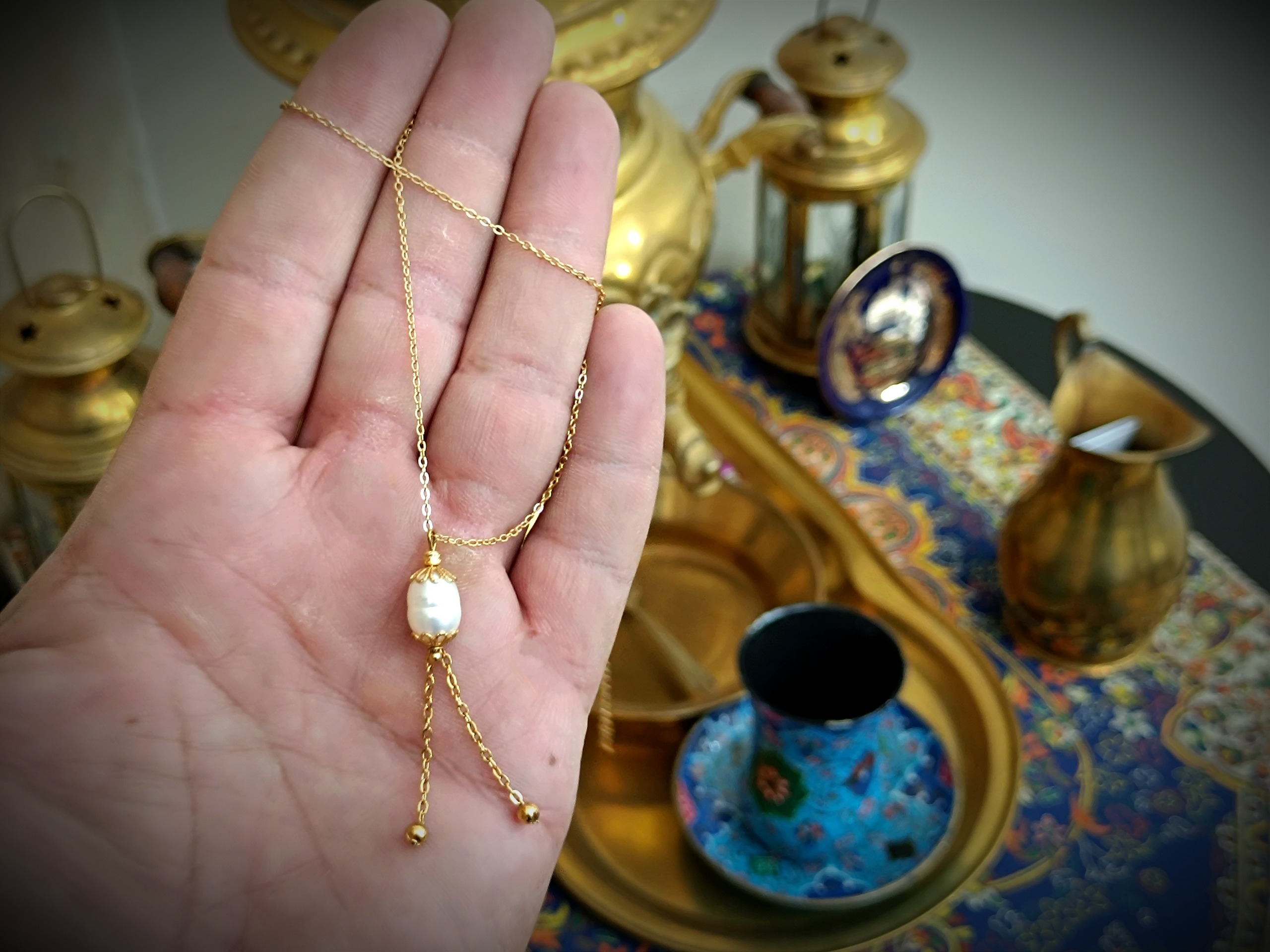 گردنبند استیل تک مروارید
