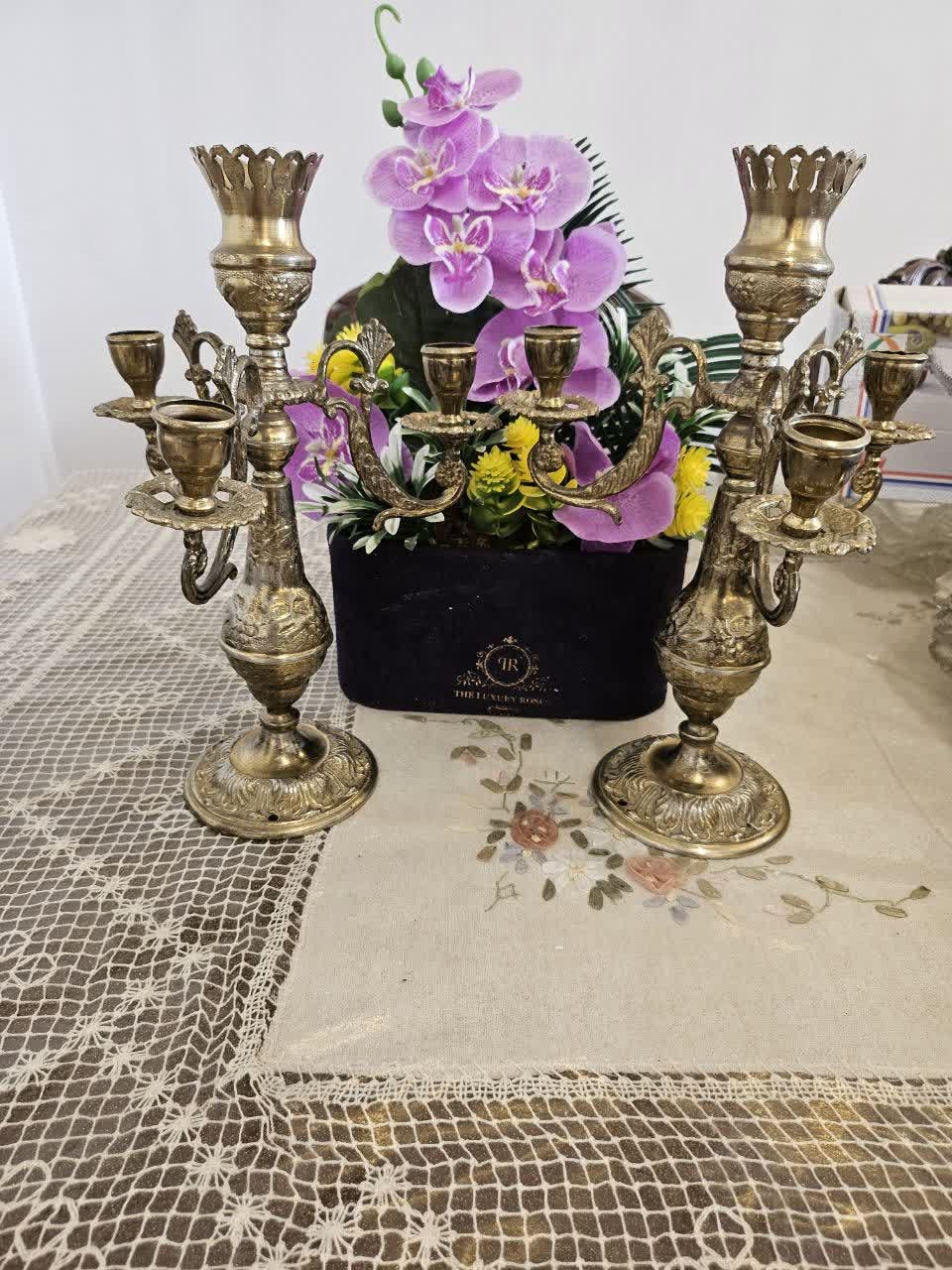 جفت شمعدان قدیمی برنجی