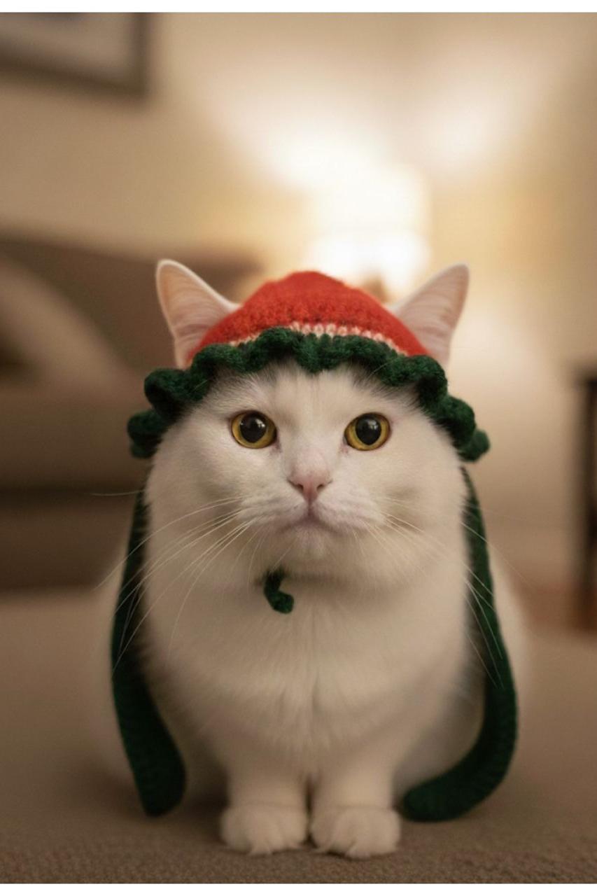 کلاه دستبافت سگ و گربه مدل هندوانه یلدا