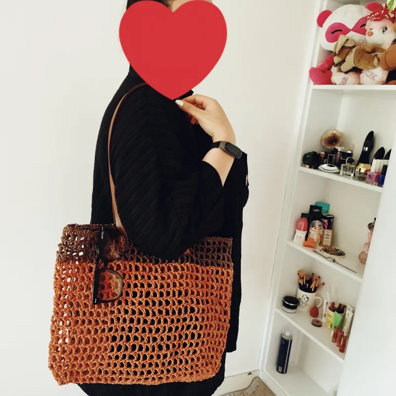 کیف توری بافی دسته چرم رو دوشی رنگ اجری