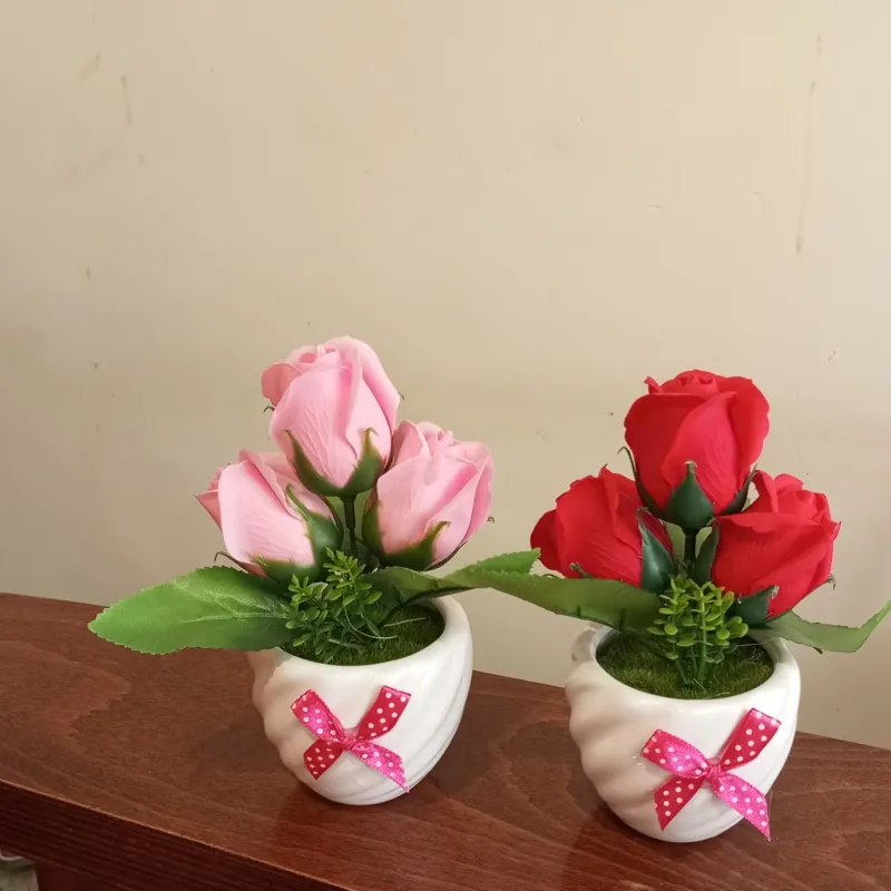 گلدان دو قلو رز مصنوعی