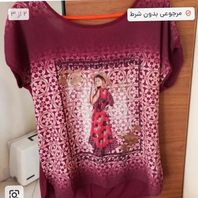 شومیز زرشکی طرح دختر سایز 40 و 42