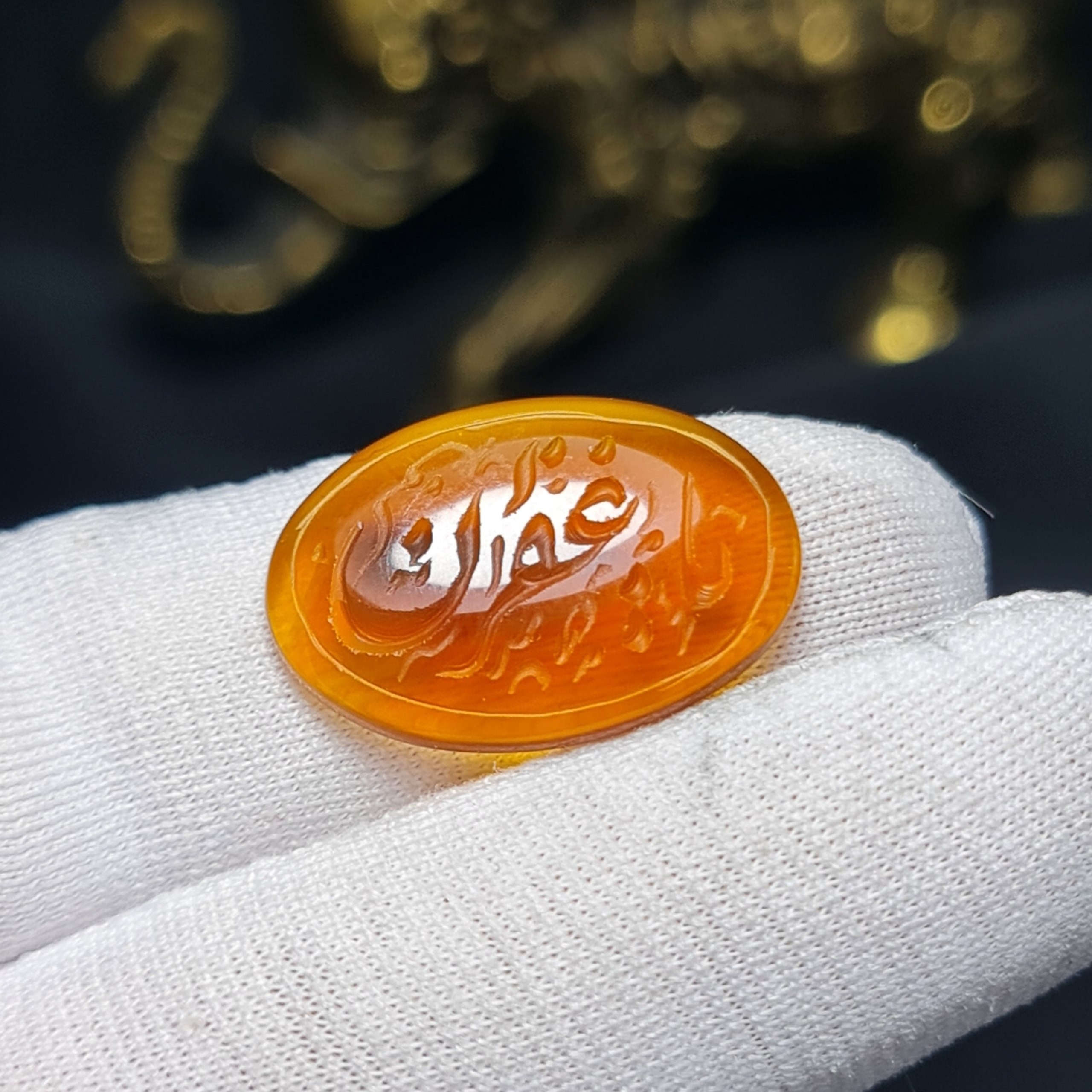نگین سنگ عقیق عسلی معدنی خط دستکد T2506