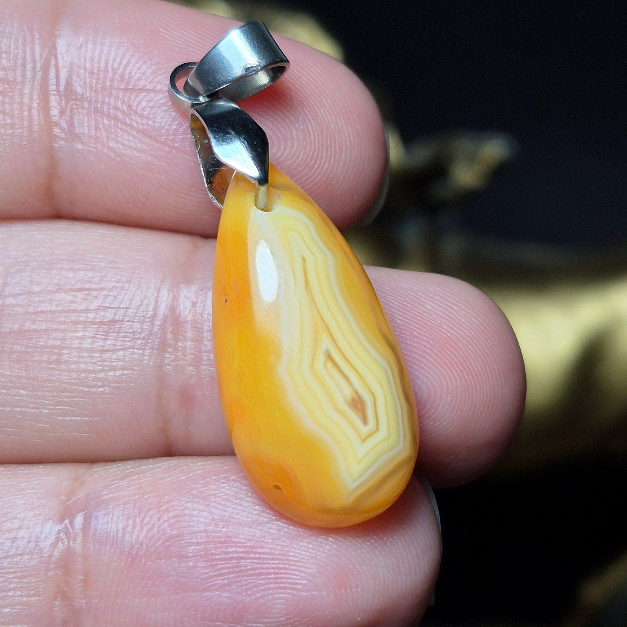 آویز گردنبند سنگ عقیق سلیمانی عسلی معدنی کد Z7108