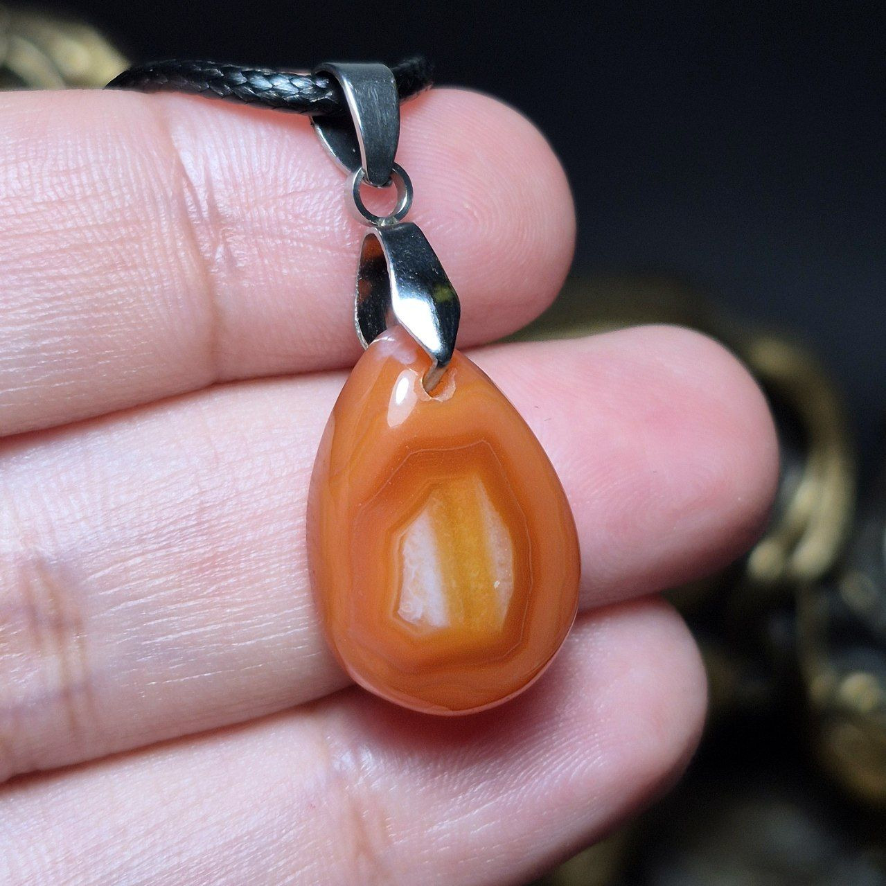 آویز گردنبند سنگ عقیق سلیمانی معدنی کد Z7110