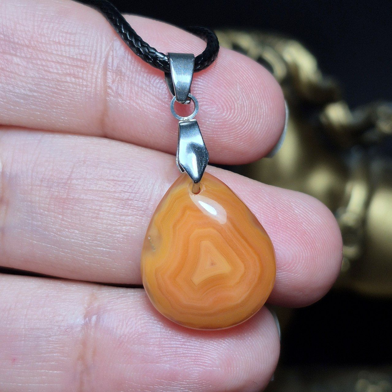 آویز گردنبند سنگ عقیق سلیمانی عسلی معدنی کد Z7111