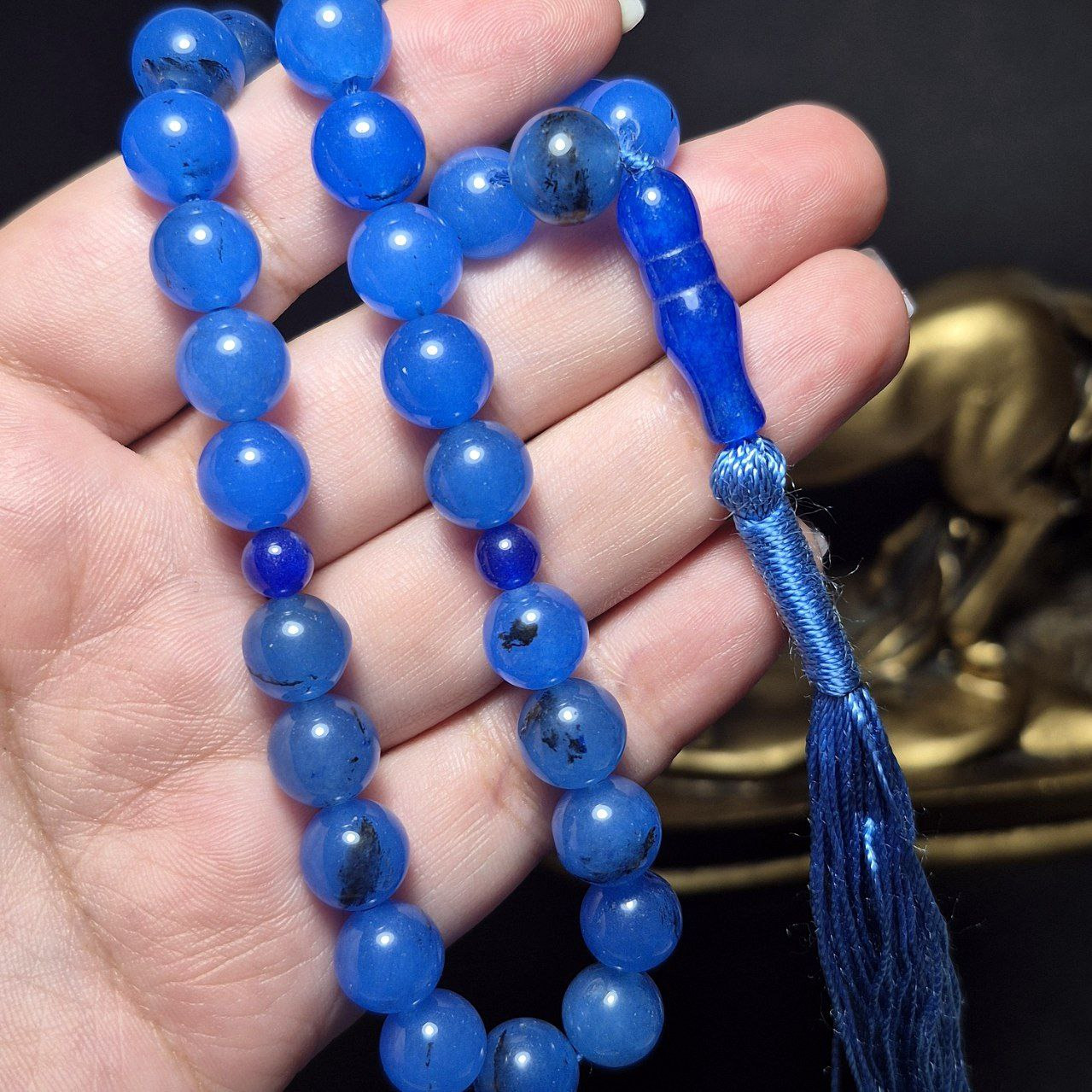  تسبیح 33 دانه جید آبی معدنی  کد k1194