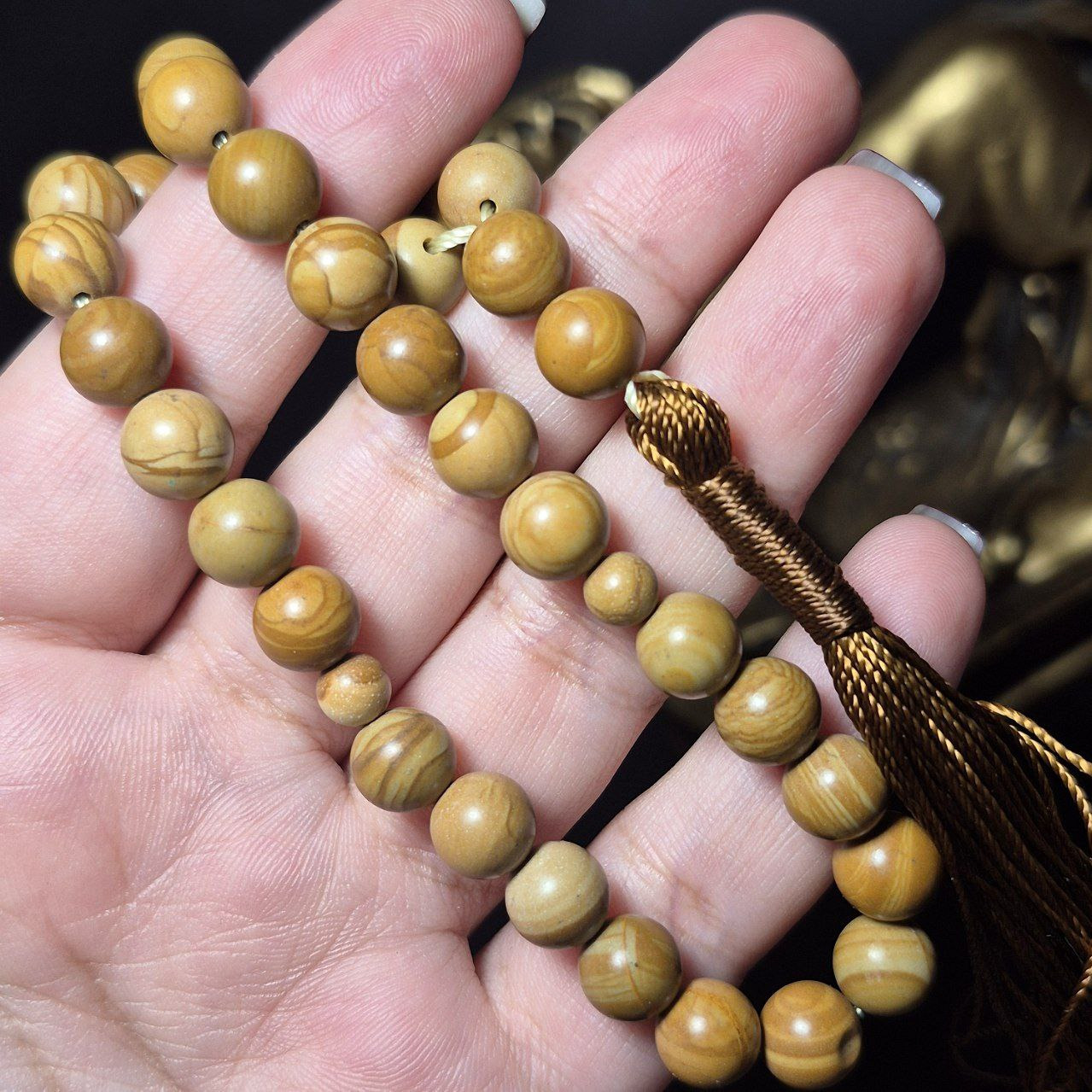  تسبیح 33 دانه جاسپر چوبی معدنی  کد k1196