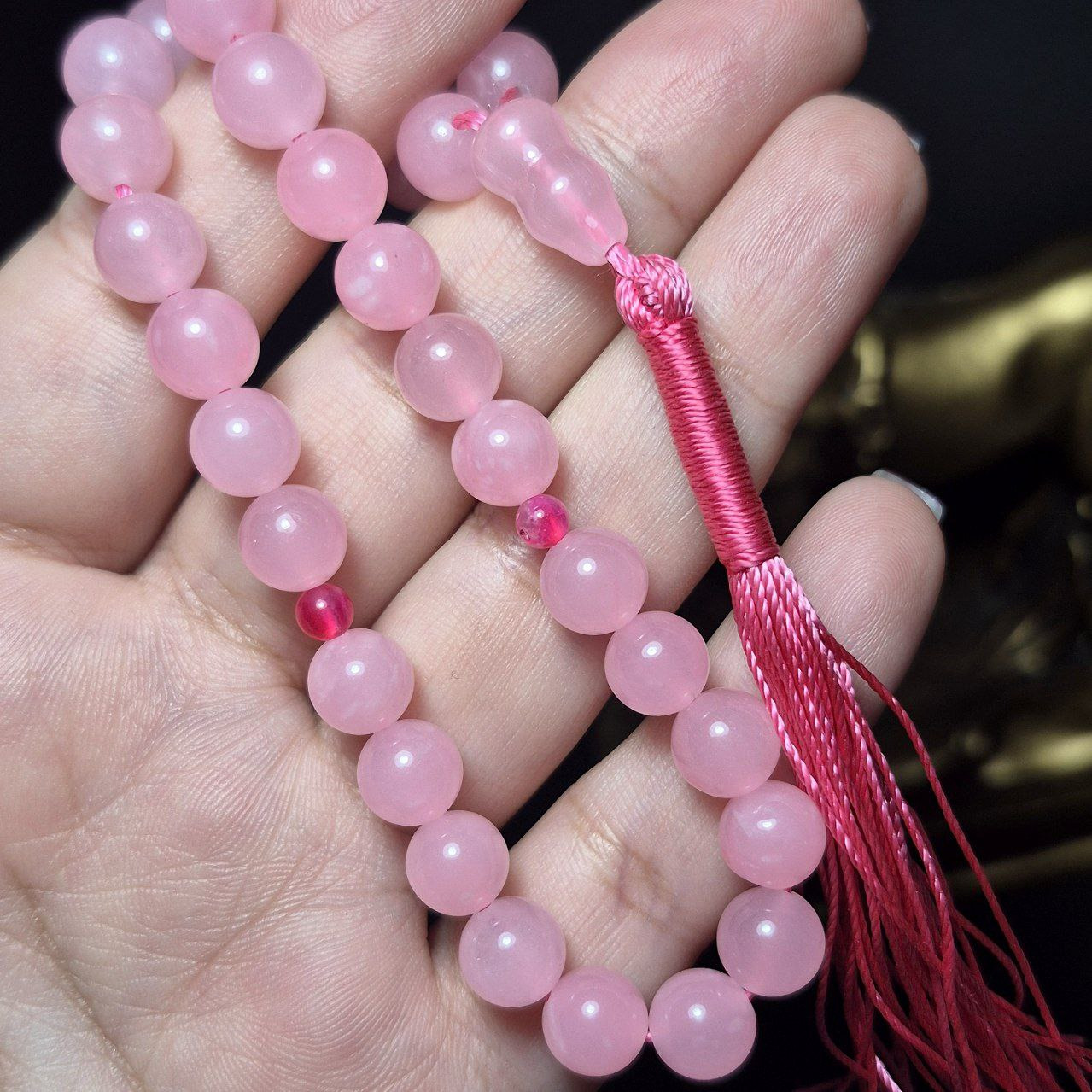  تسبیح 33 دانه جید صورتی معدنی  کد k1197