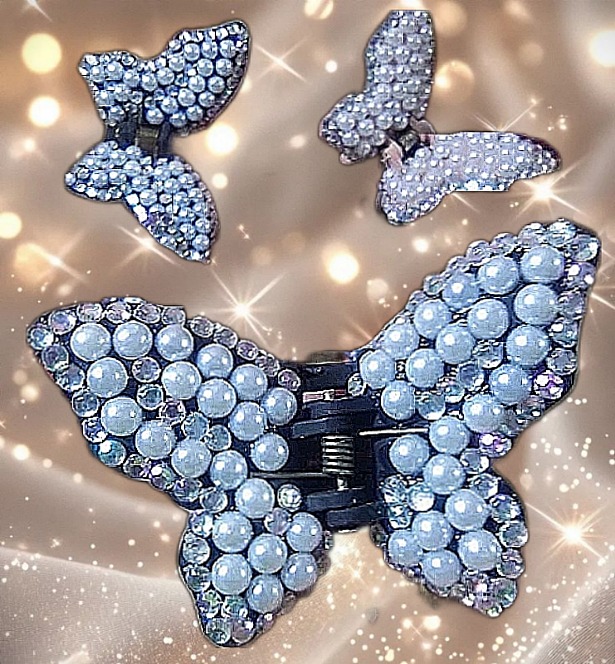 کلیپس مو پروانه ای نگین دار مرواریدی 8 سانتی