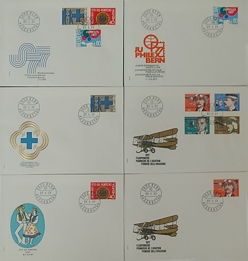 6 عدد پاکت مهر روز سوئیس 1977