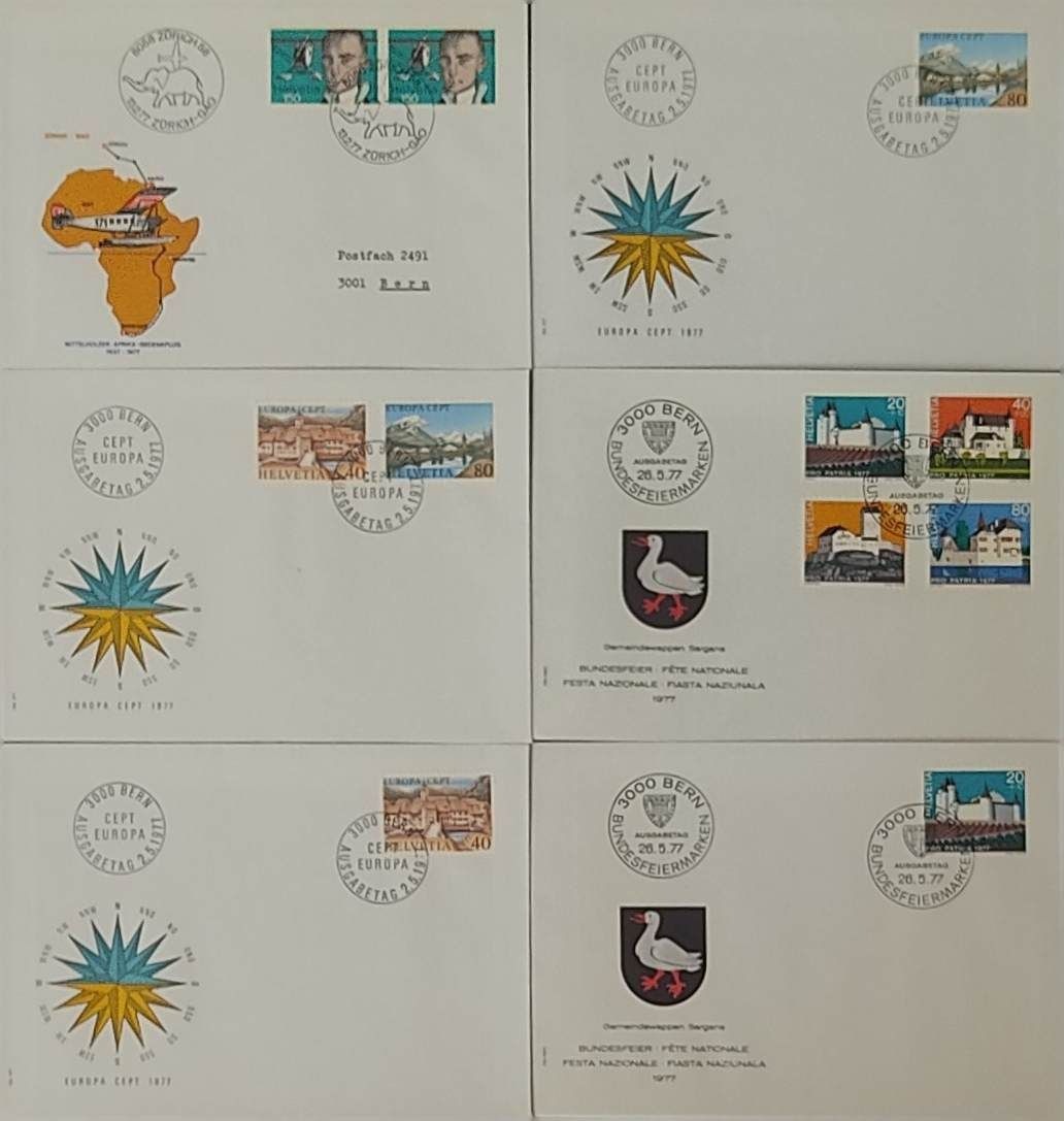 6 عدد پاکت مهر روز سوئیس 1977