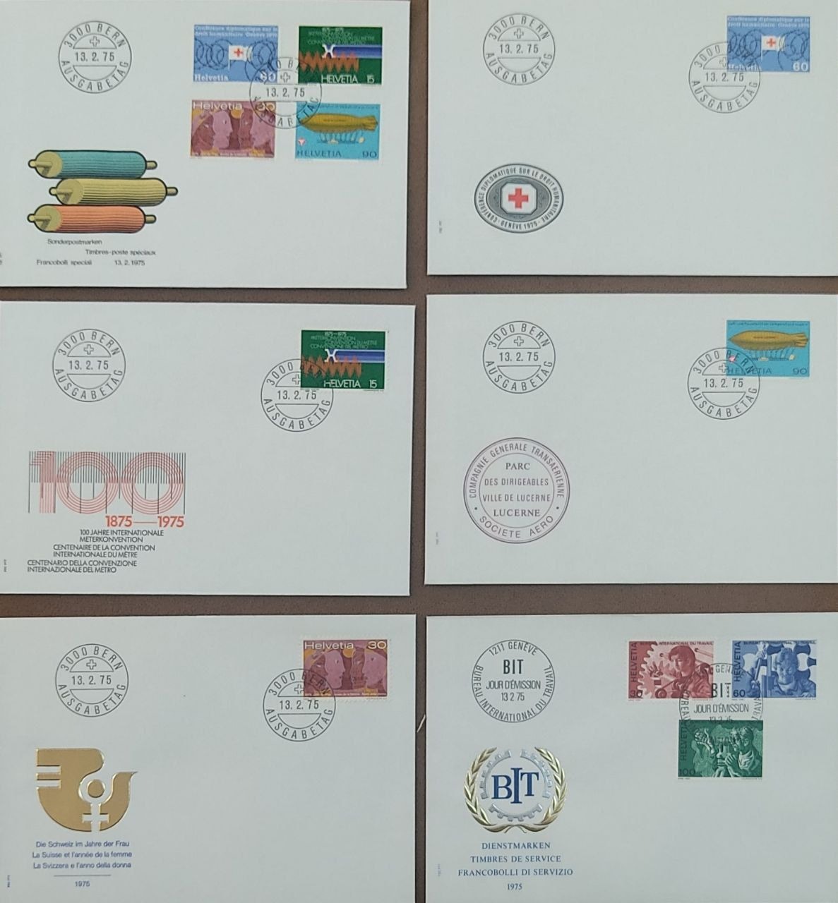 6 عدد پاکت مهر روز سوئیس 1975