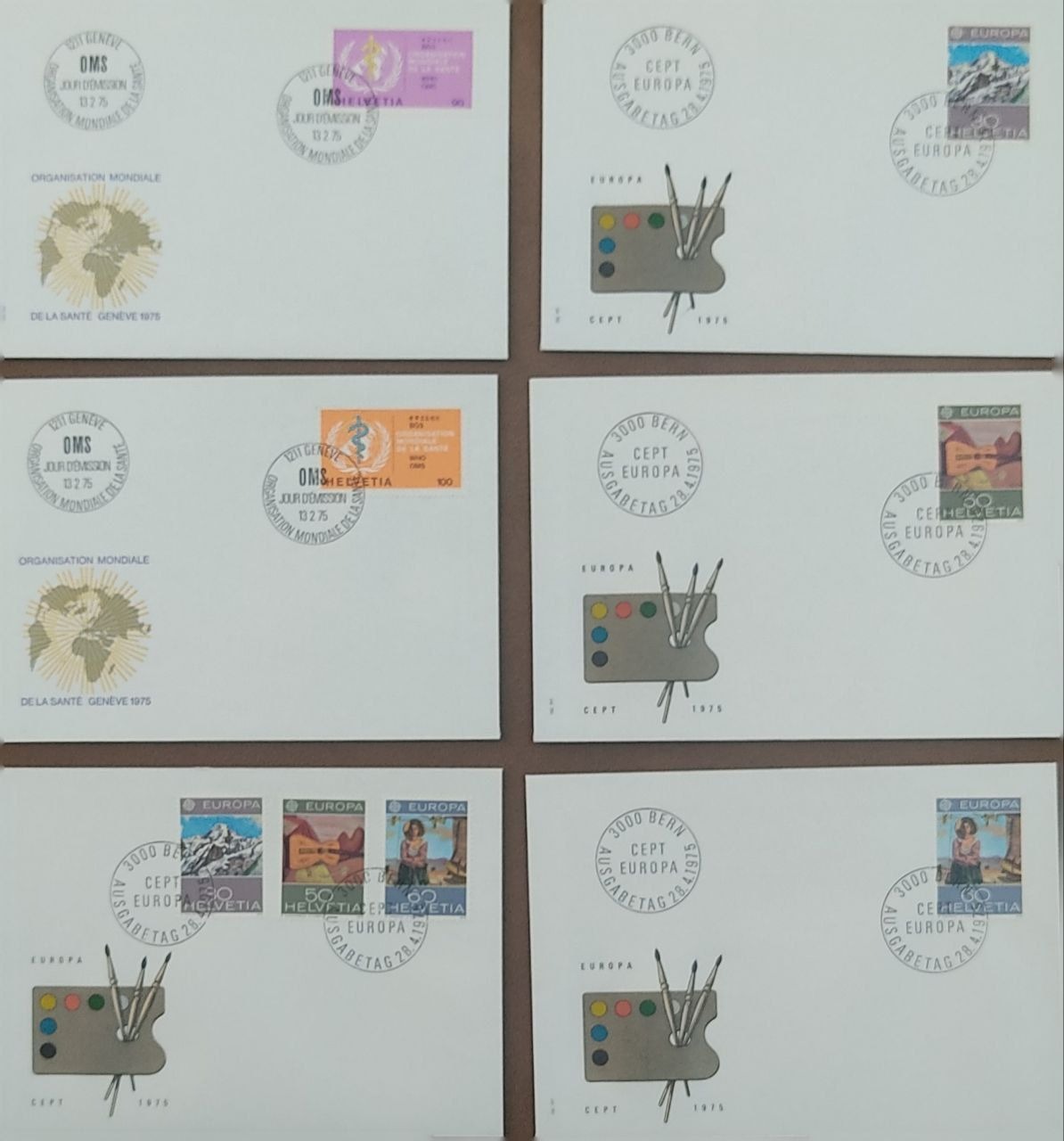 6 عدد پاکت مهر روز سوئیس 1975