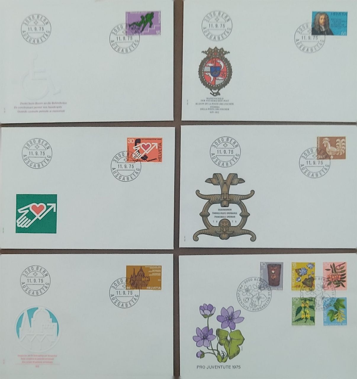 6 عدد پاکت مهر روز سوئیس 1975