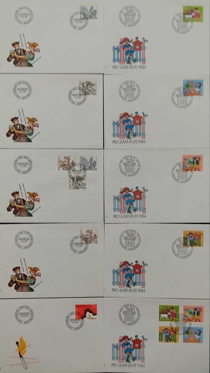 10 عدد پاکت مهر روز سوئیس 1985