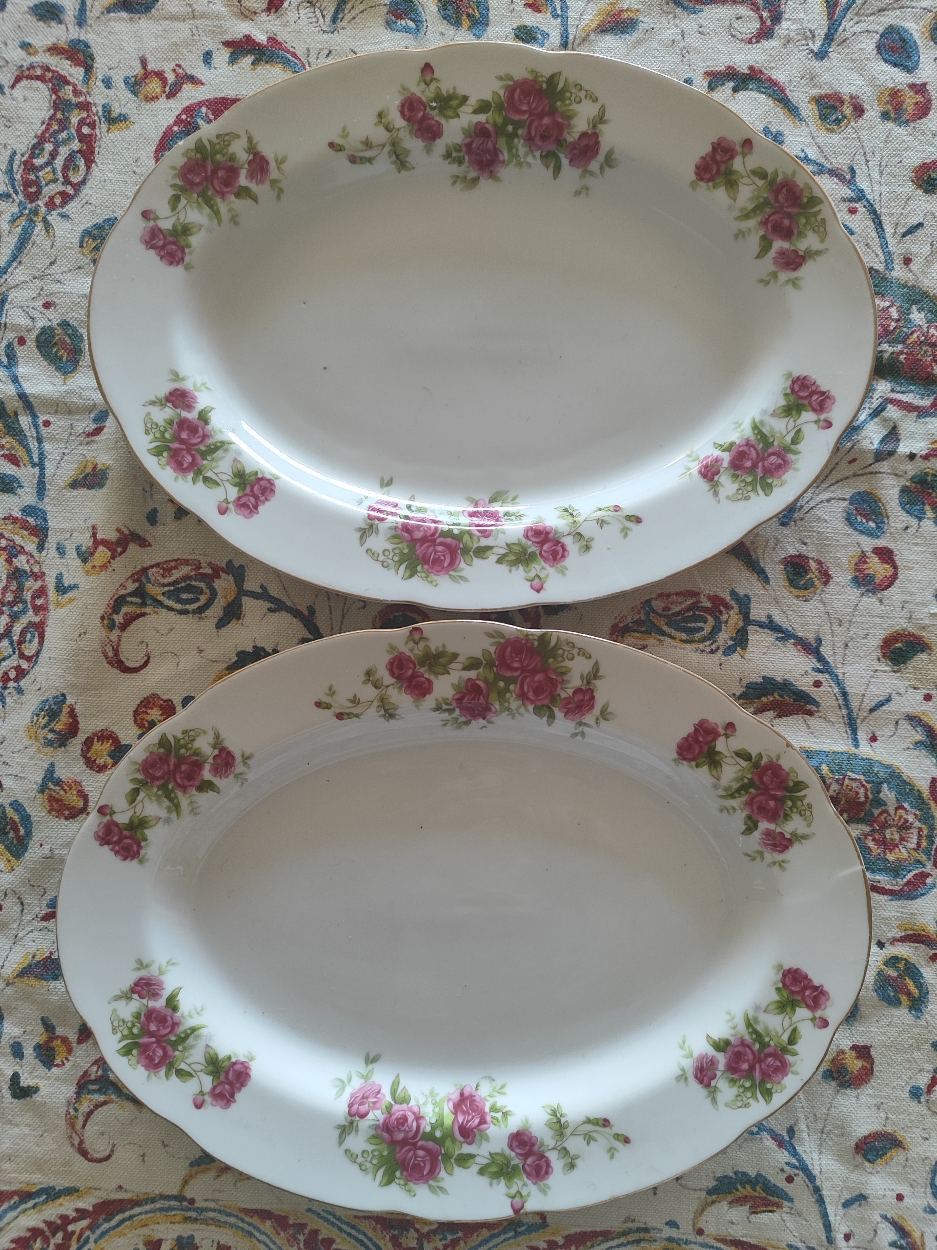 جفت سینی گلسرخی لب طلایی