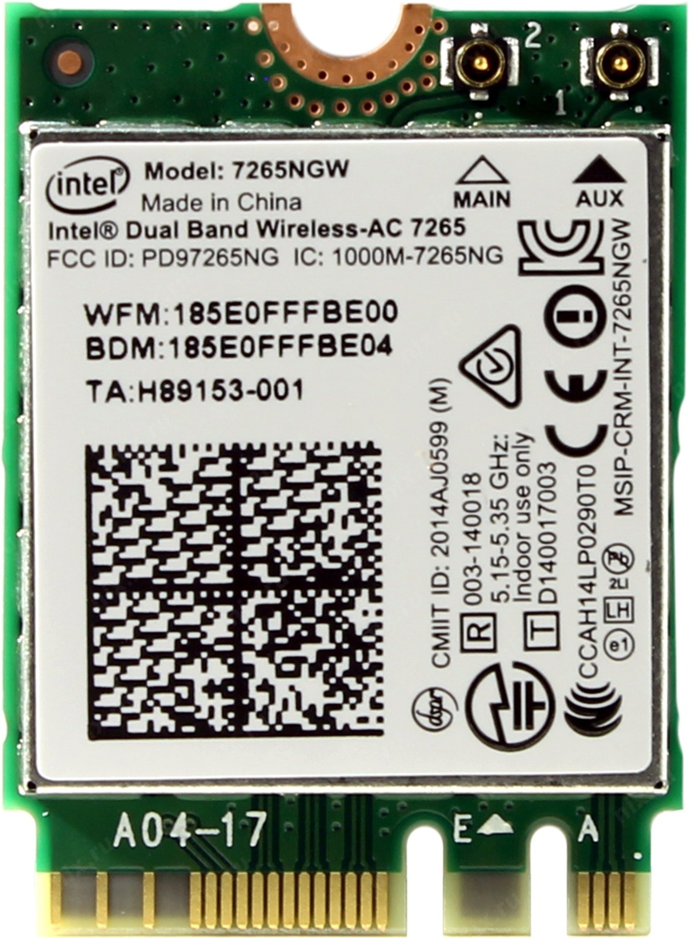 کارت وایرلس Intel Dual Band Wireless-AC 7265 M.2