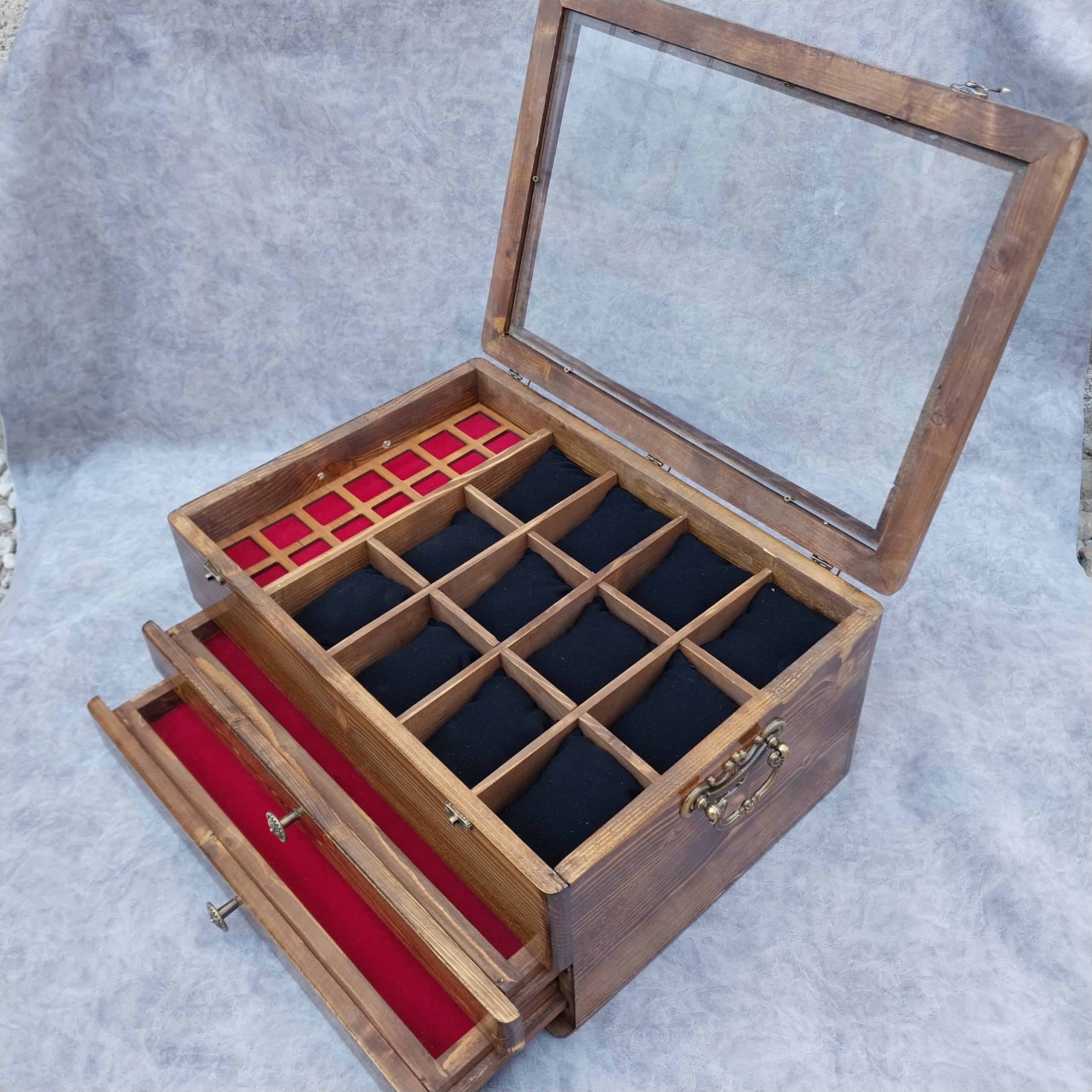 جعبه چوبی ساعت و انگشتر کلکسیونی