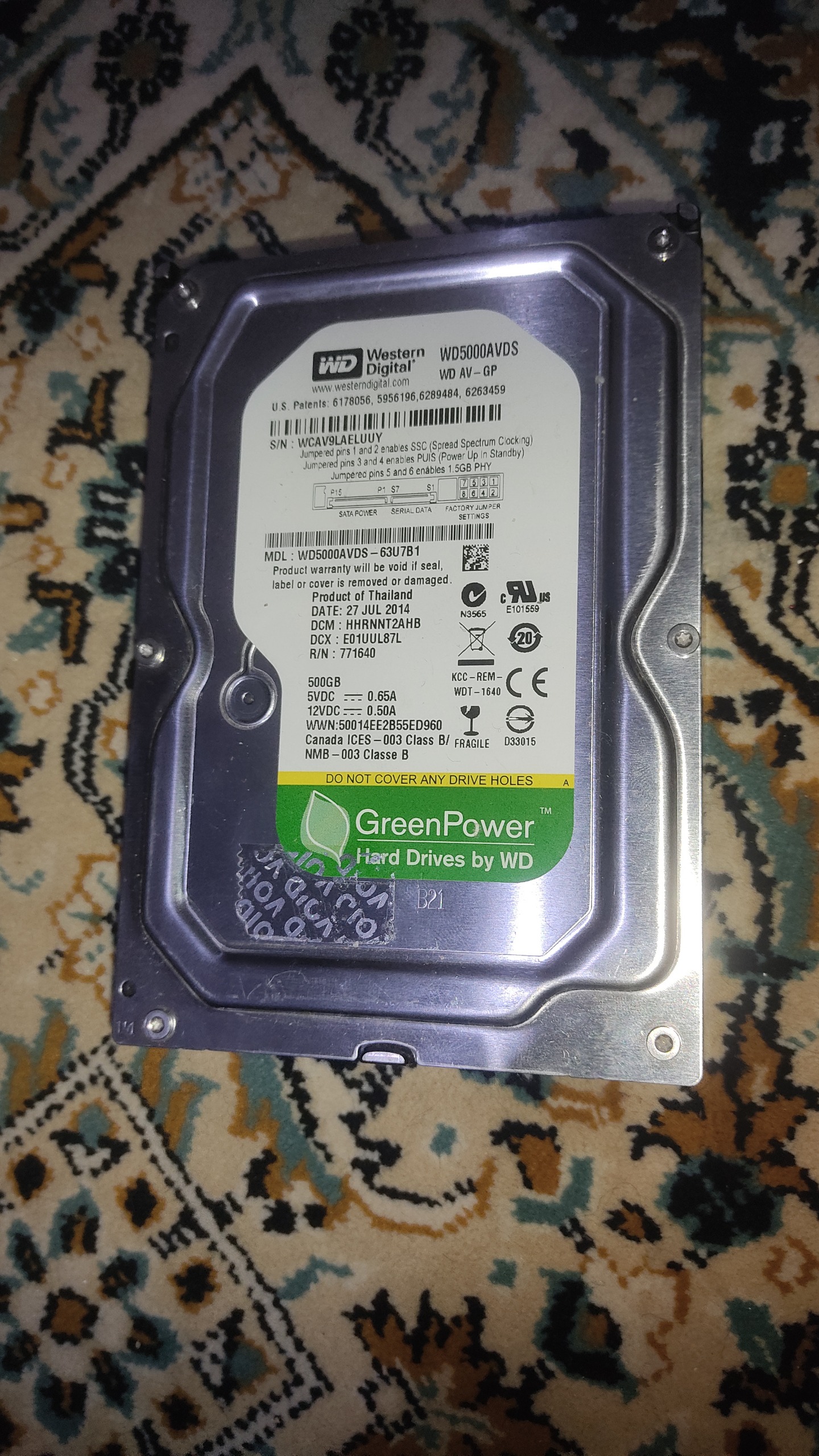 هارد 500 گیگ وسترن سبز