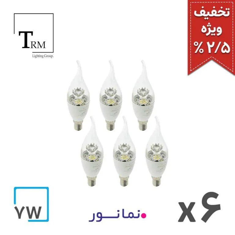 لامپ اشکی 7وات کریستالی نمانور مهتابی 6 عددی