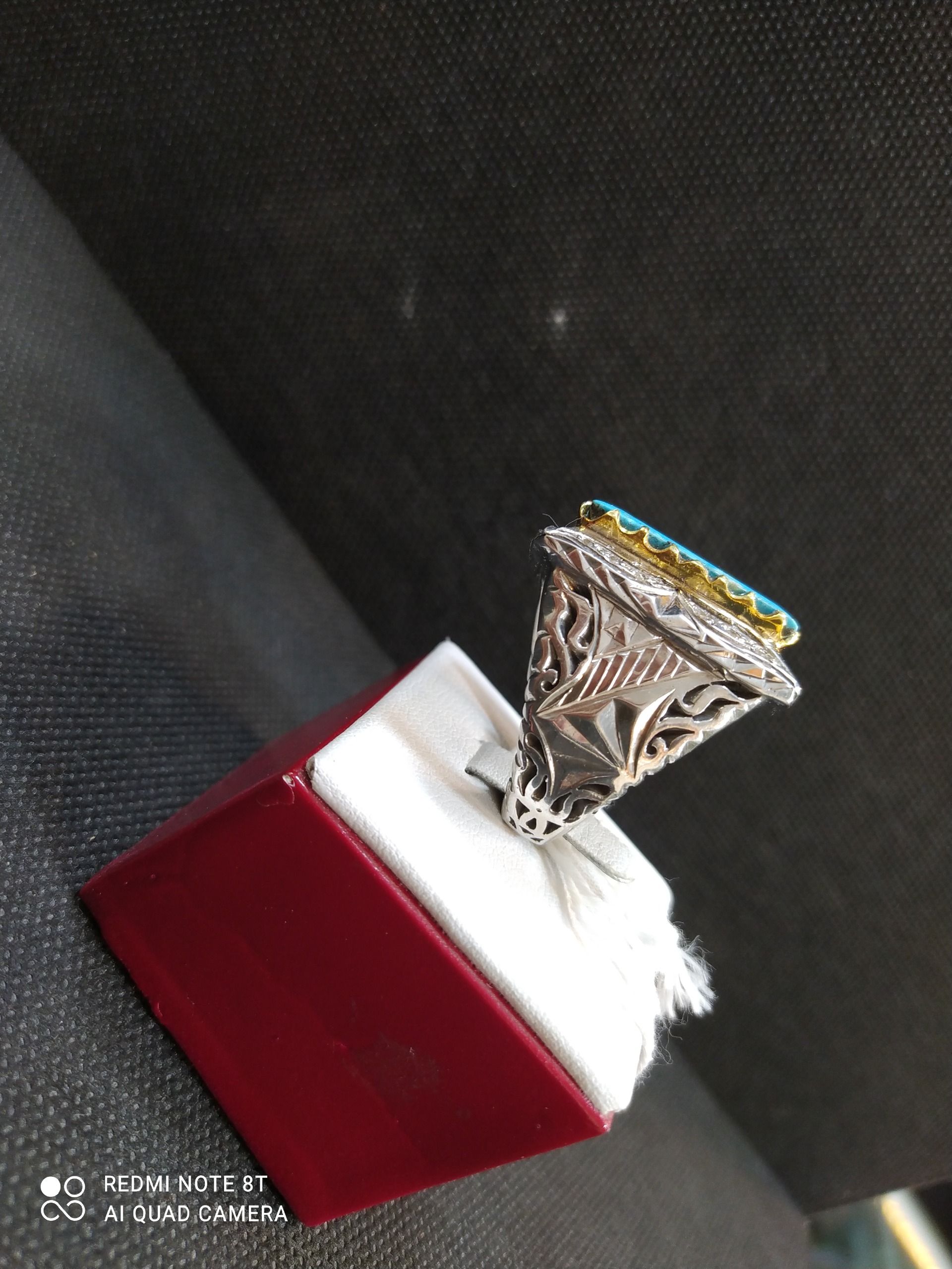 انگشتر نقره مردانه فاخر با سنگ فیروزه نیشابورعجمی