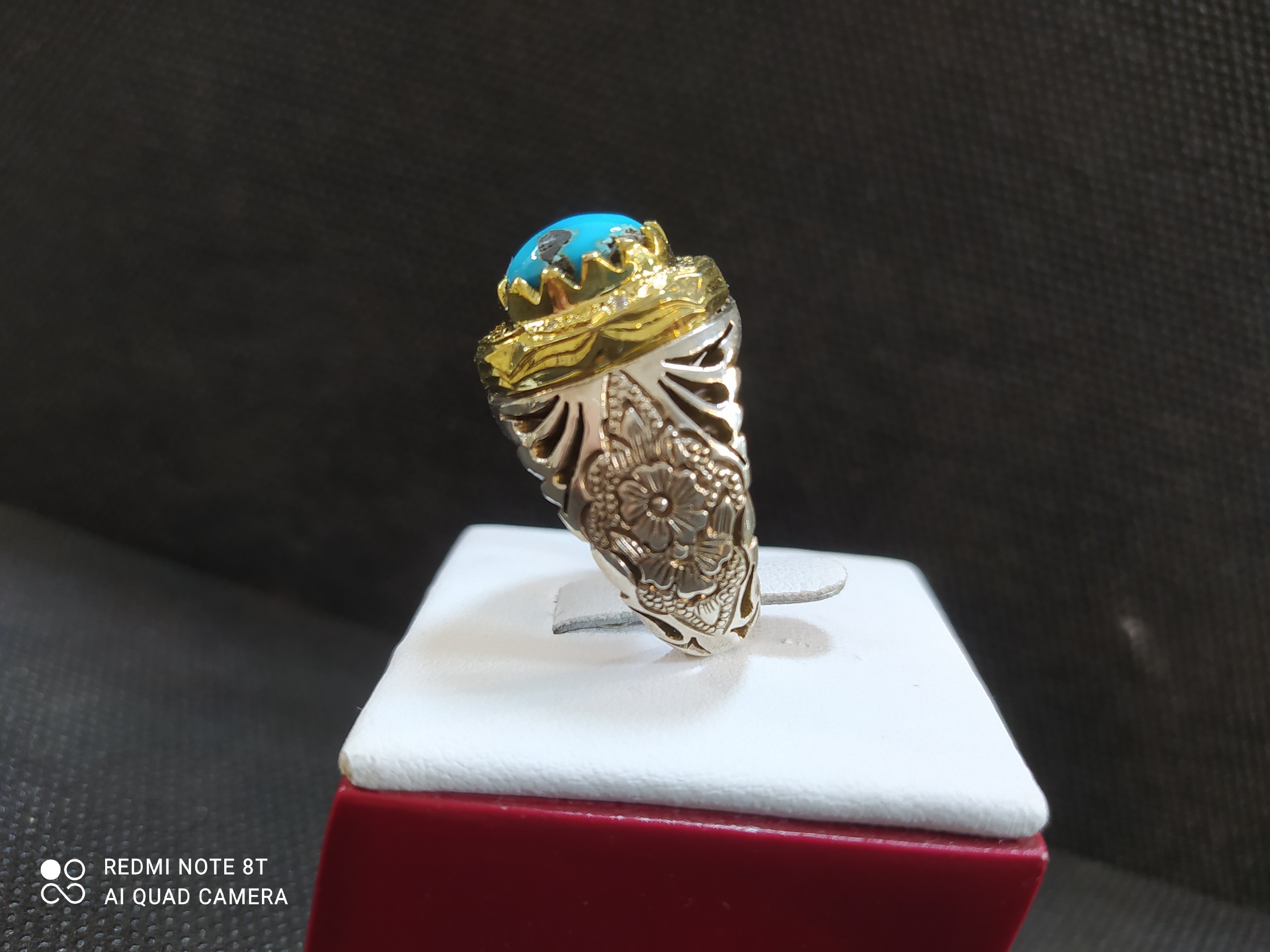 انگشتر نقره مردانه فاخر با سنگ فیروزه نیشابورعجمی