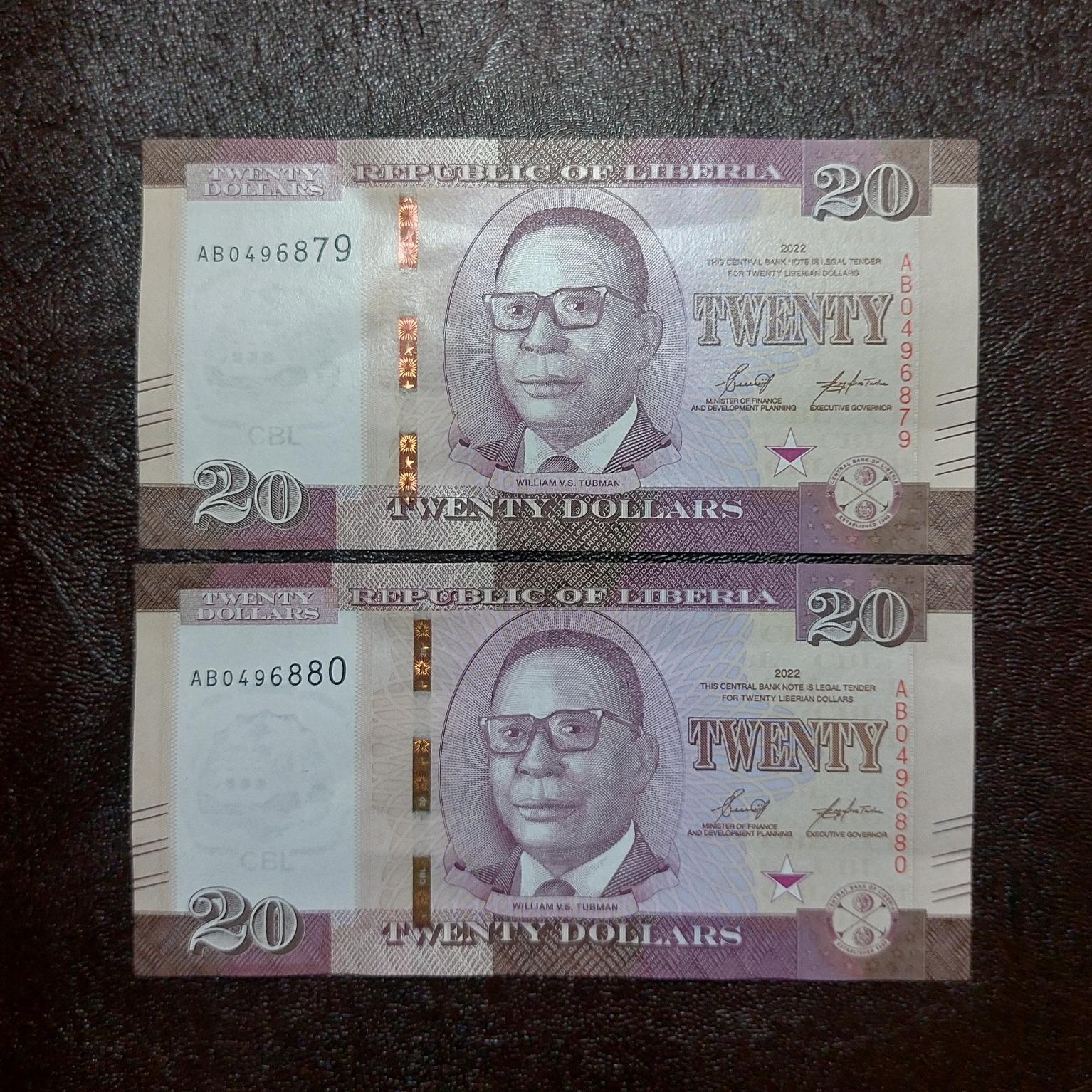 جفت اسکناس 20 دلار لیبریا (شماره پشت هم)