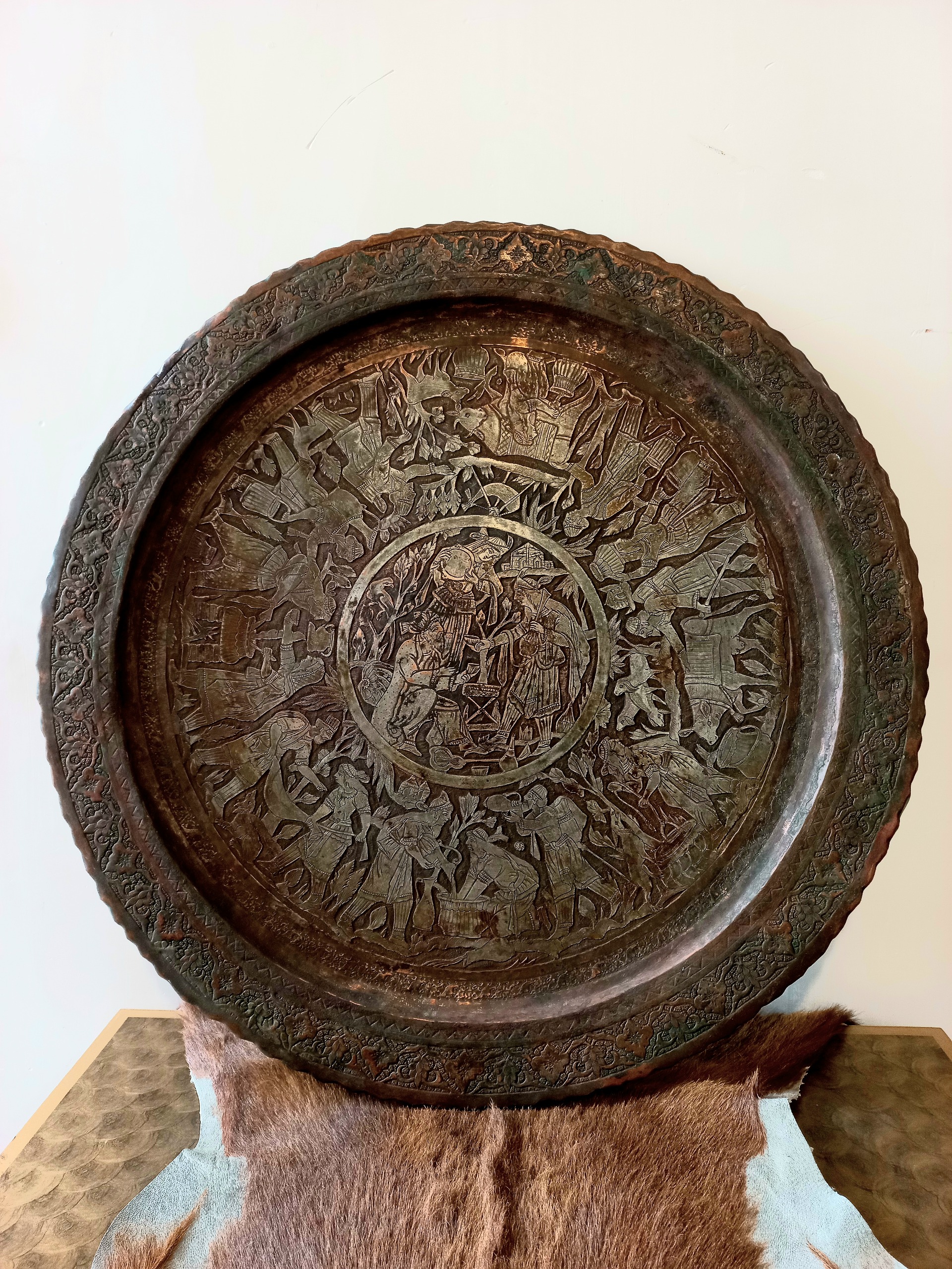 سینی مسی قاجاری غرق قلم استاد مرحوم حافظپرست