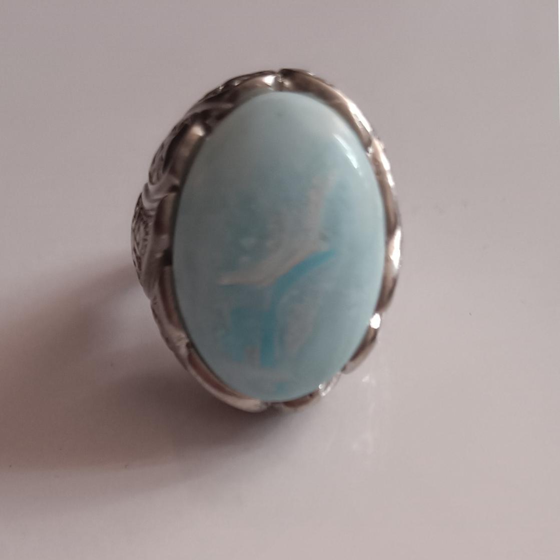 انگشتر روکش نقره با نگین آراگونیت