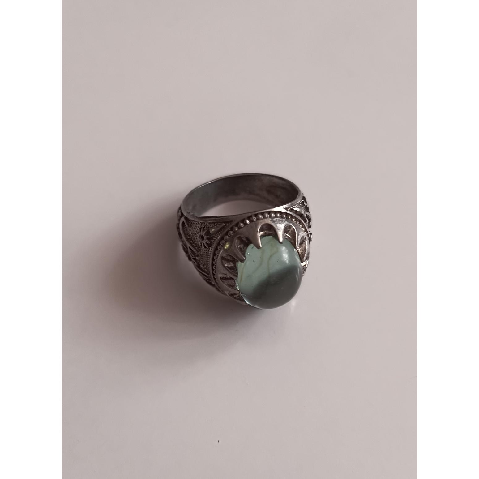 انگشتر طلاروس با روکش نقره با نگین ابسیدین