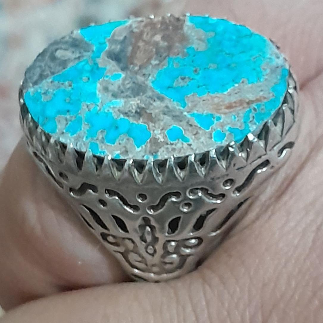 انگشتر نقره نگین فیروزه نیشابور اصل طبع ابی